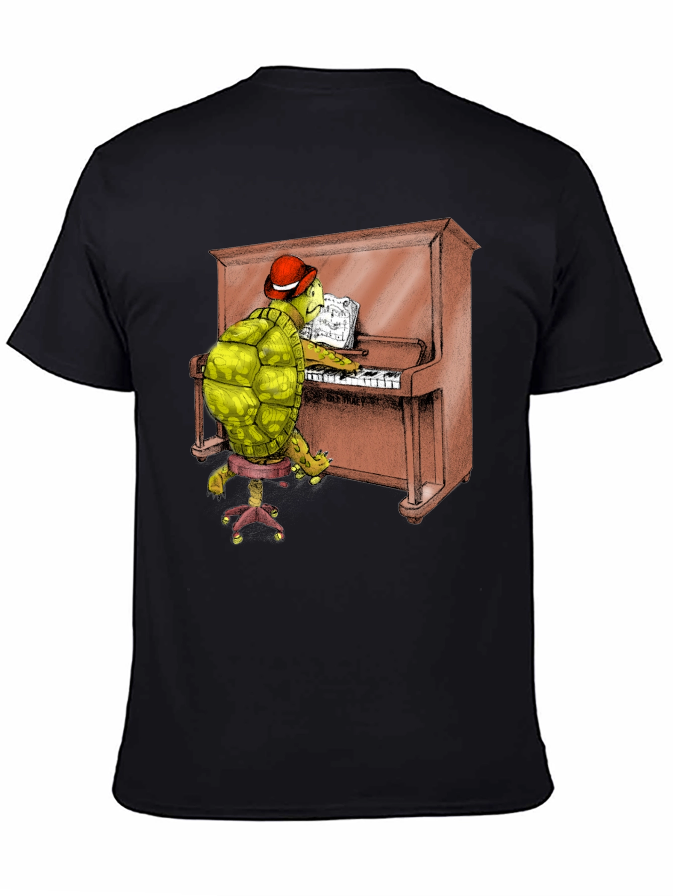 Turtle Pianist Graphic Tee - Novelty T-Shirt