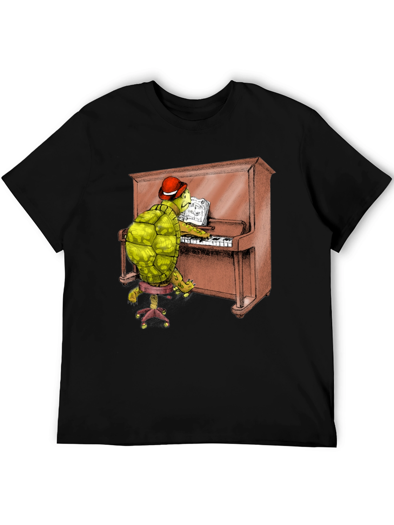 Turtle Pianist Graphic Tee - Novelty T-Shirt