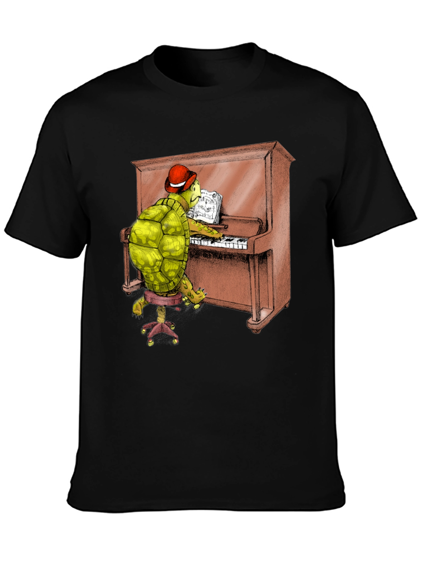 Turtle Pianist Graphic Tee - Novelty T-Shirt