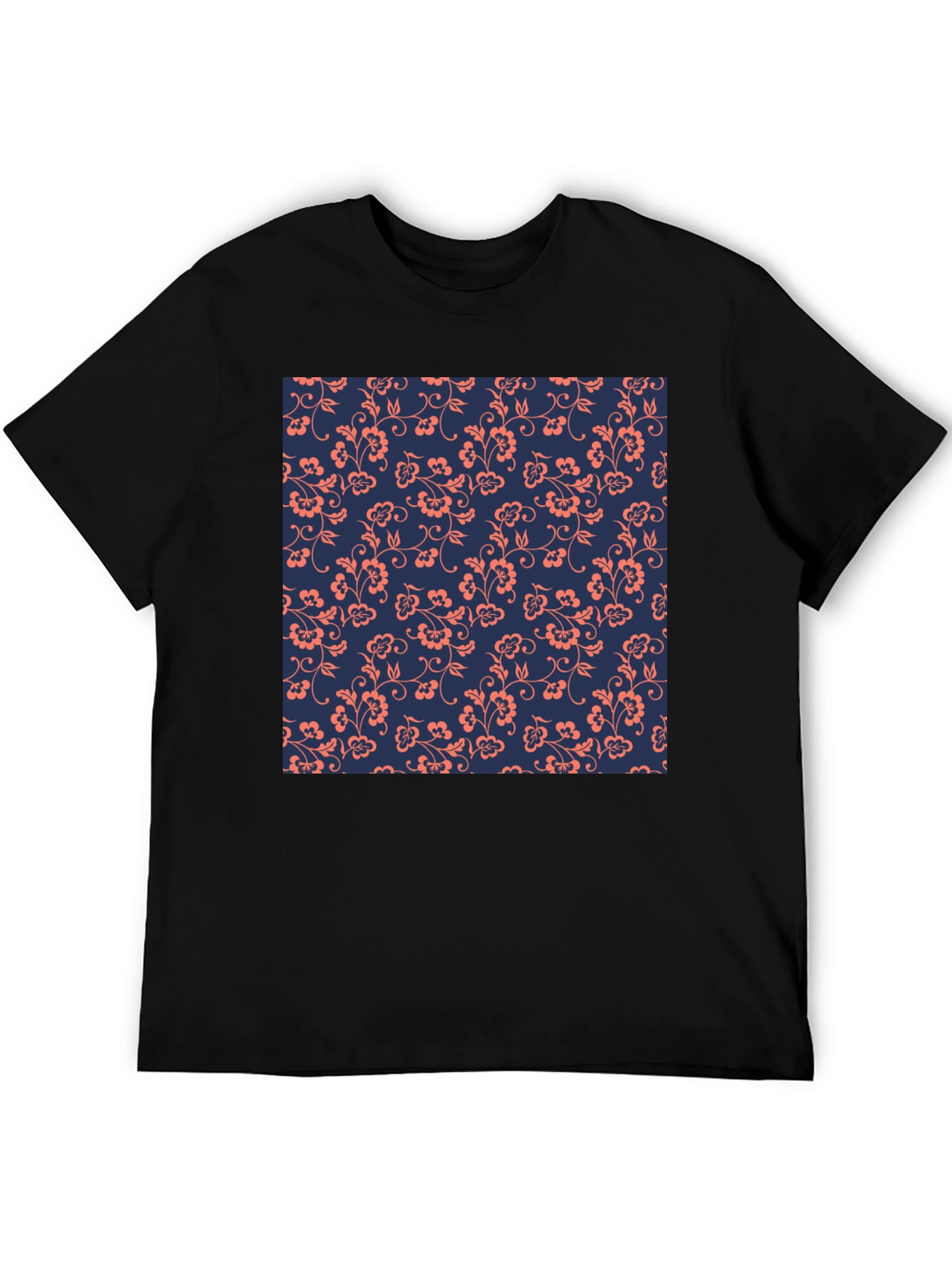Floral Pattern Black T-Shirt