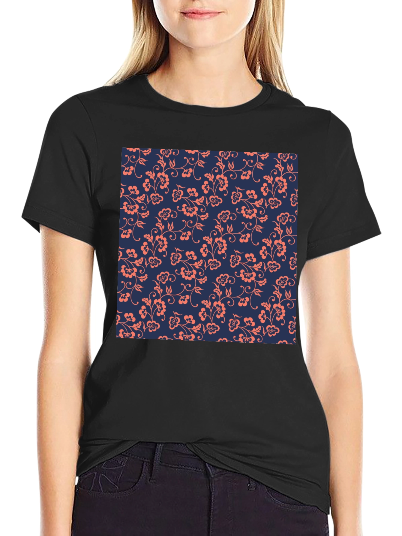Floral Pattern Black T-Shirt