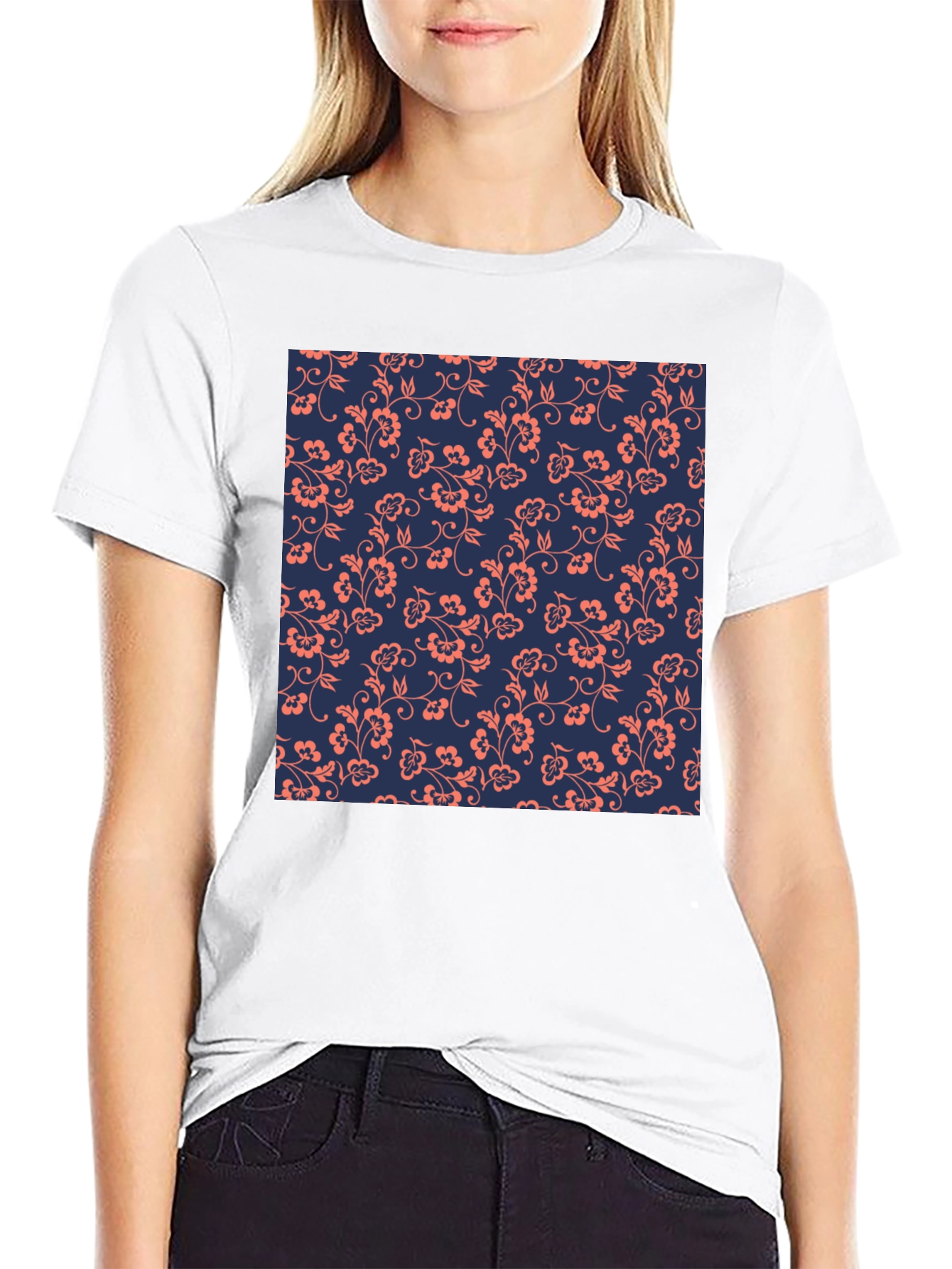 Floral Pattern Black T-Shirt