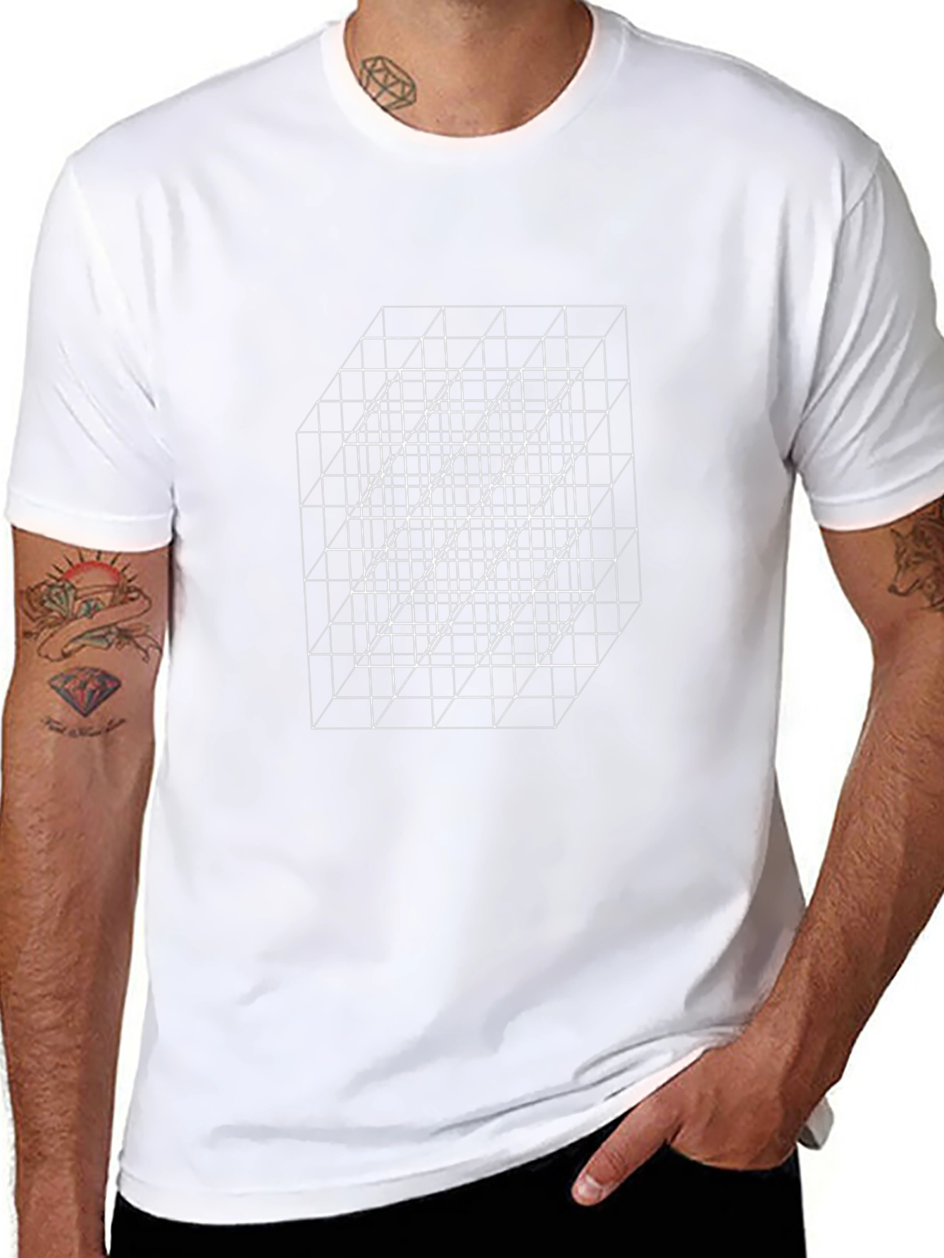 Geometric Cube Grid Graphic Tee - Black