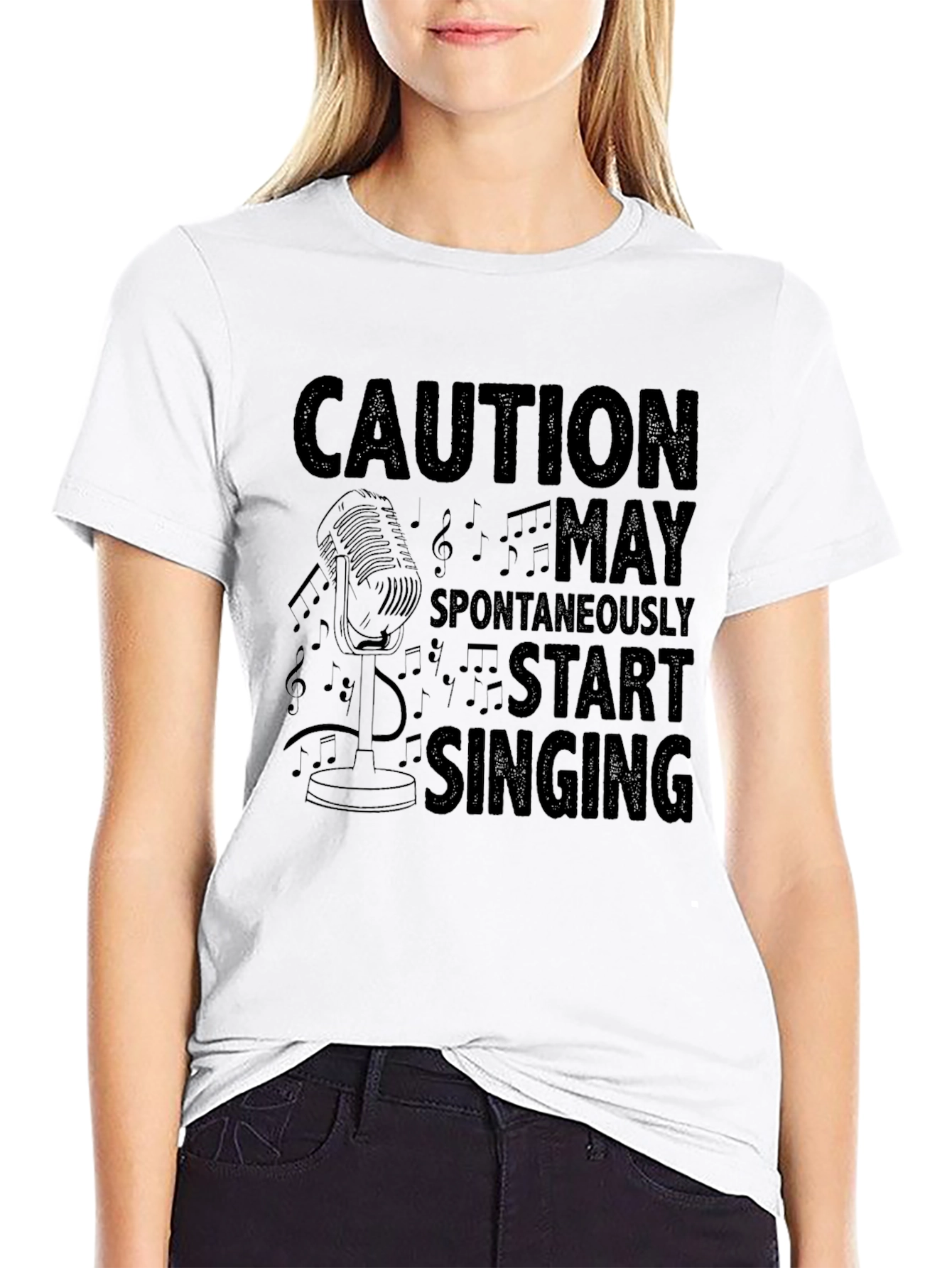 Caution May Spontaneously Start Singing Black T-Shirt