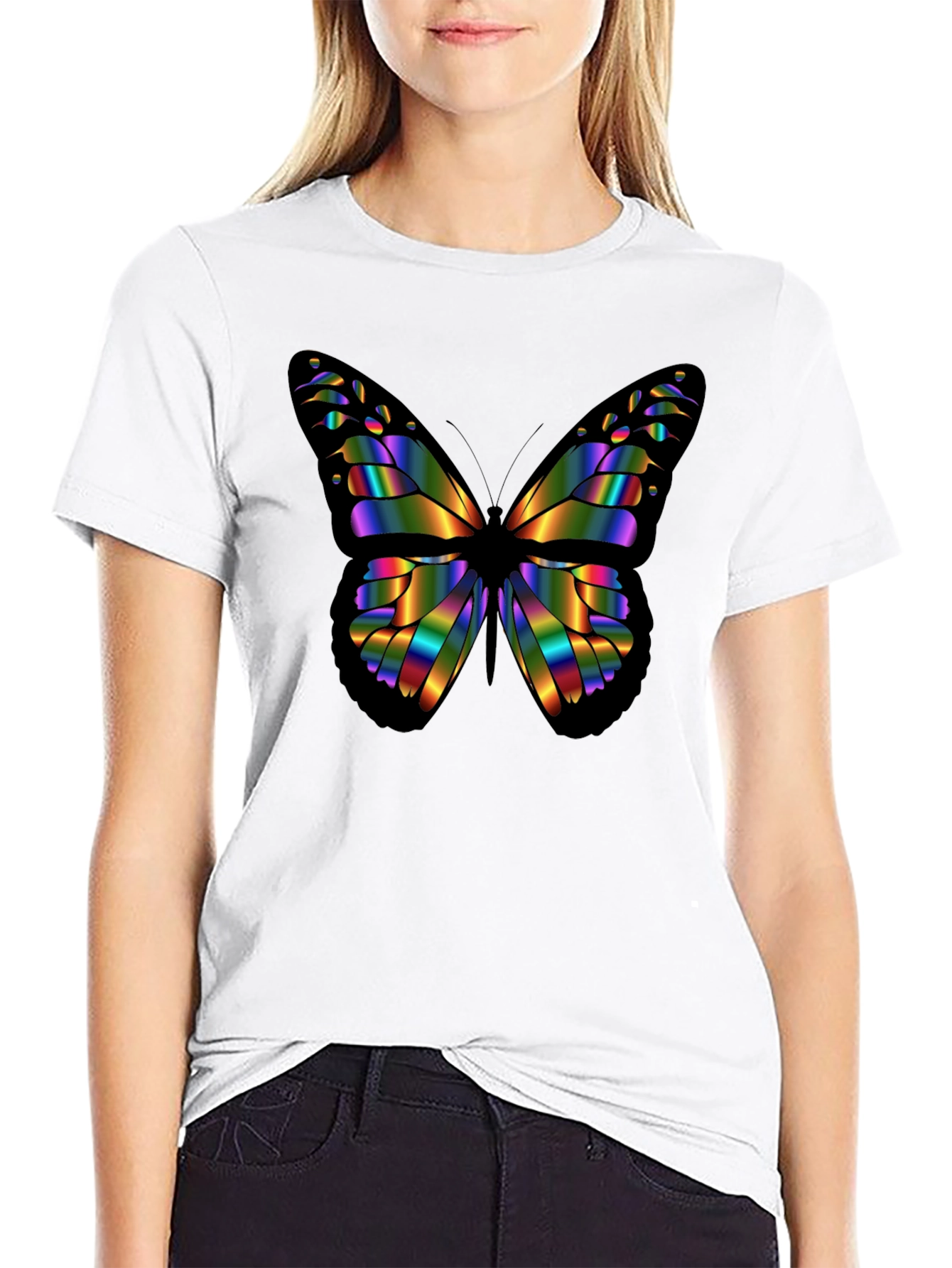 Rainbow Butterfly Graphic Black T-Shirt