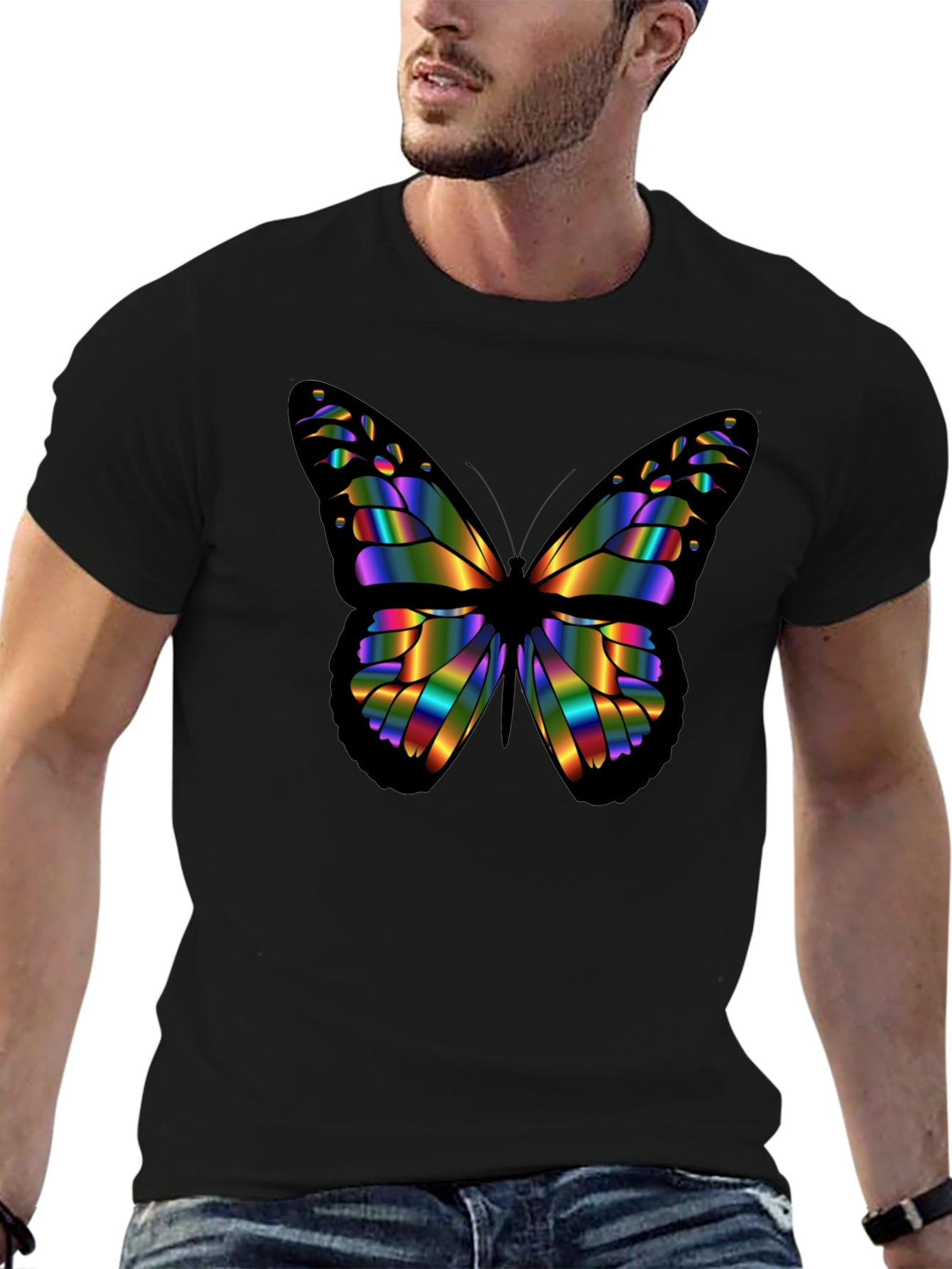 Rainbow Butterfly Graphic Black T-Shirt