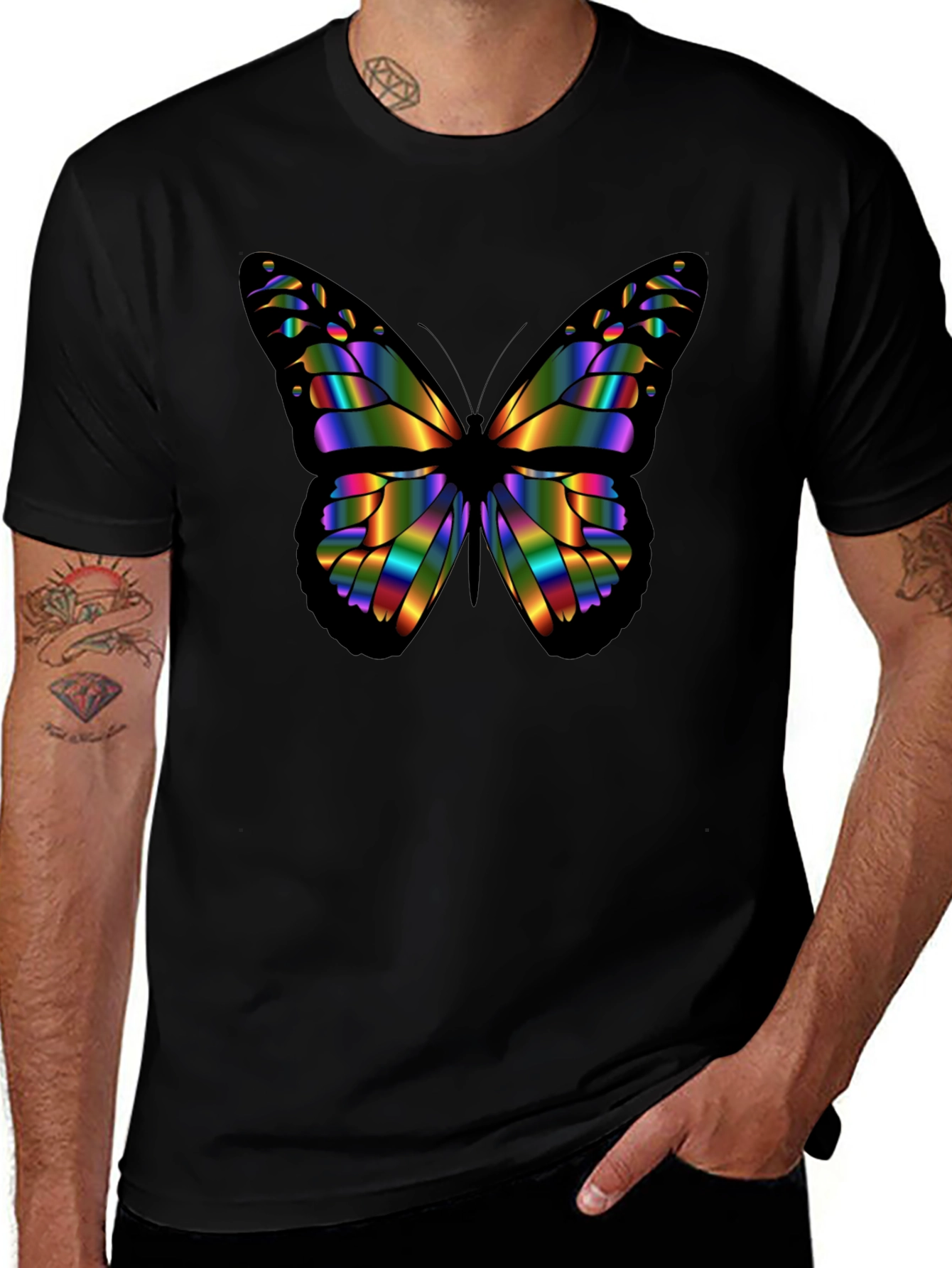 Rainbow Butterfly Graphic Black T-Shirt