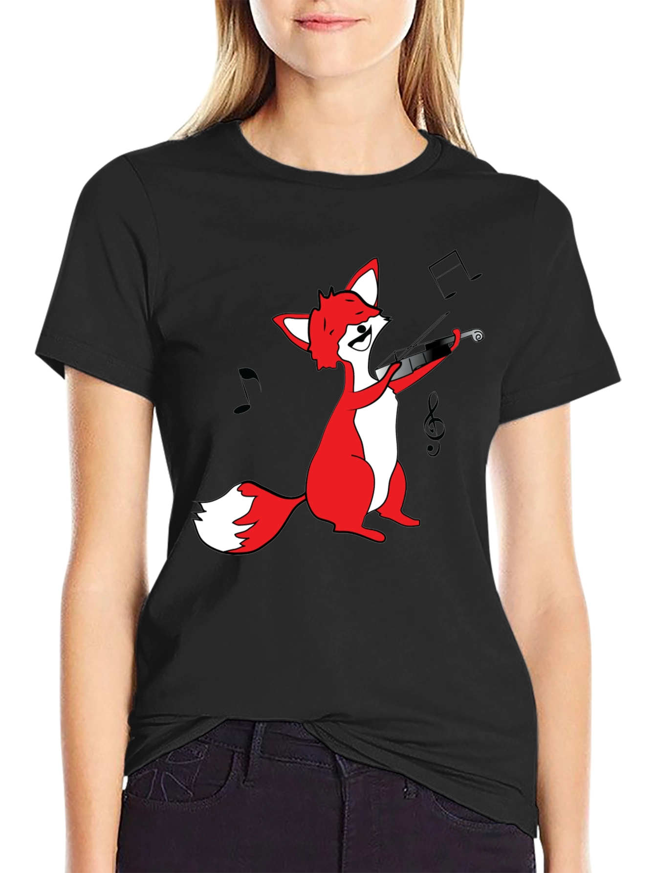 Fox Violinist T-Shirt - Black Graphic Tee