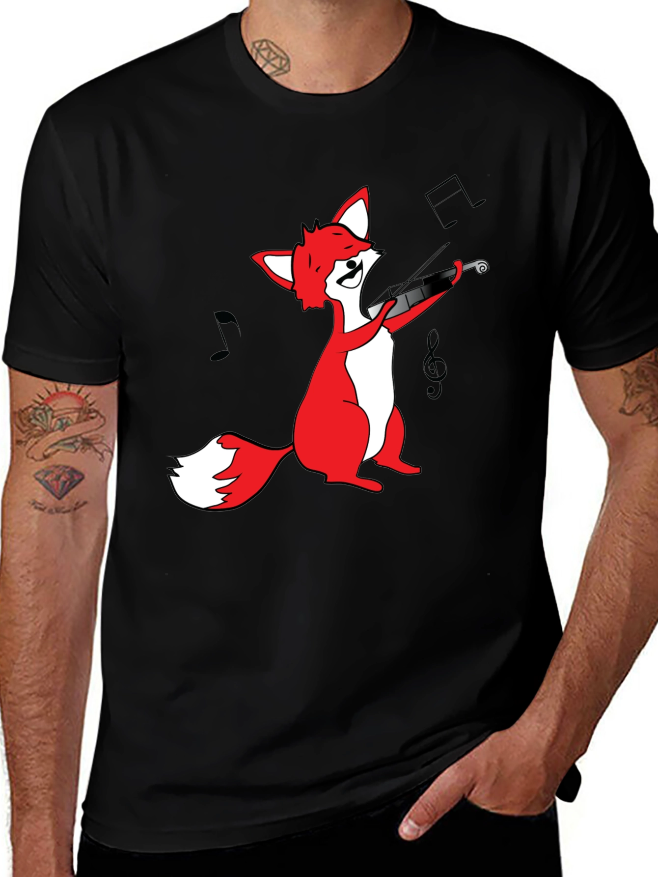 Fox Violinist T-Shirt - Black Graphic Tee