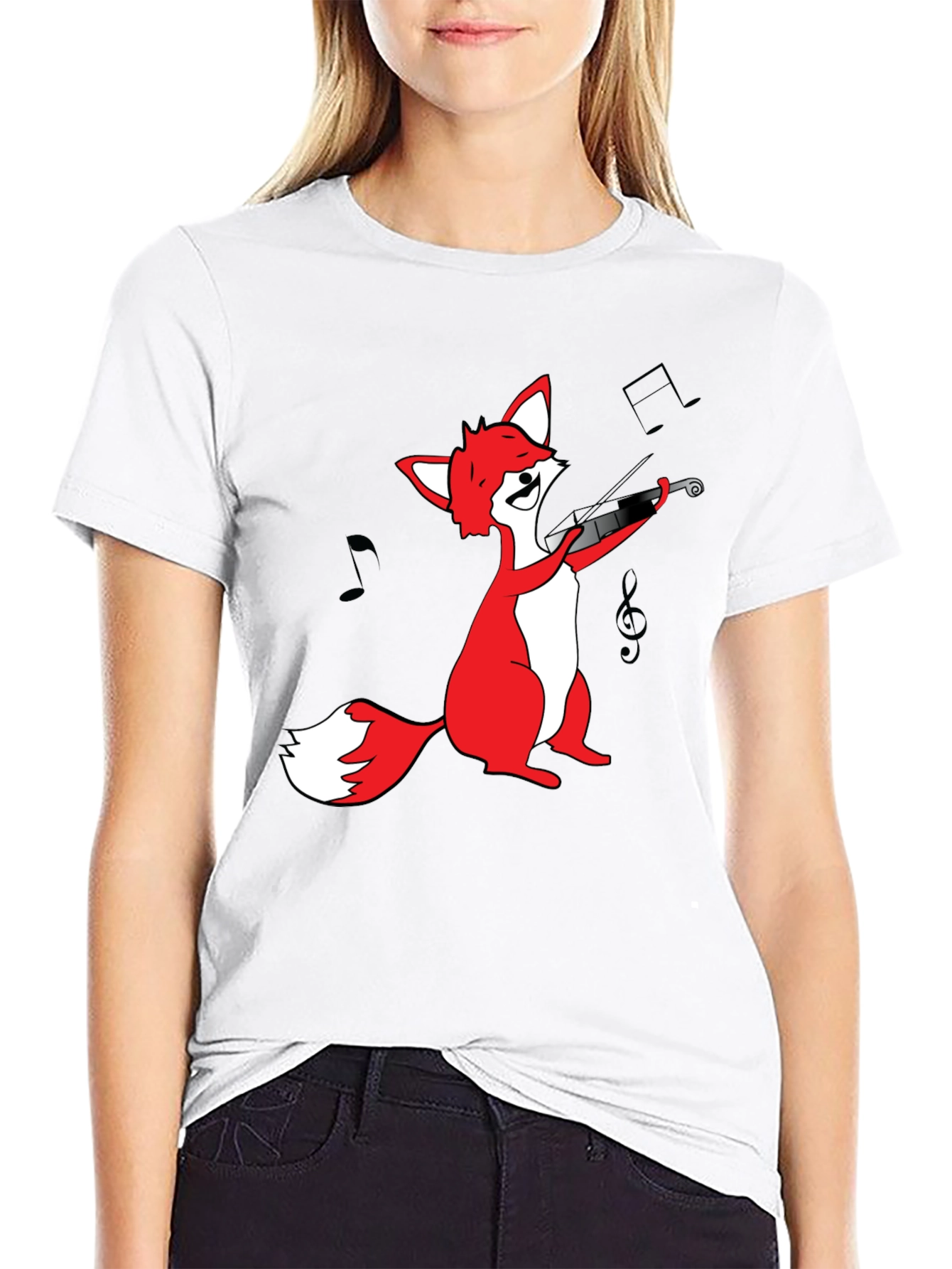 Fox Violinist T-Shirt - Black Graphic Tee