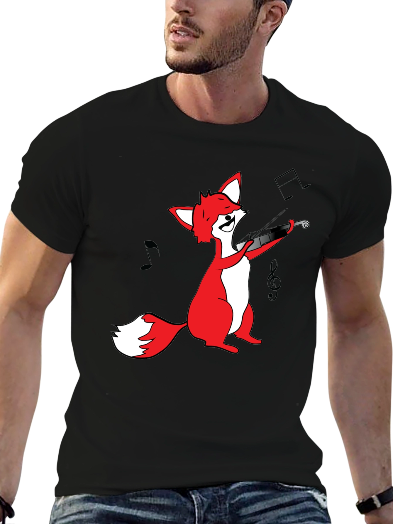 Fox Violinist T-Shirt - Black Graphic Tee