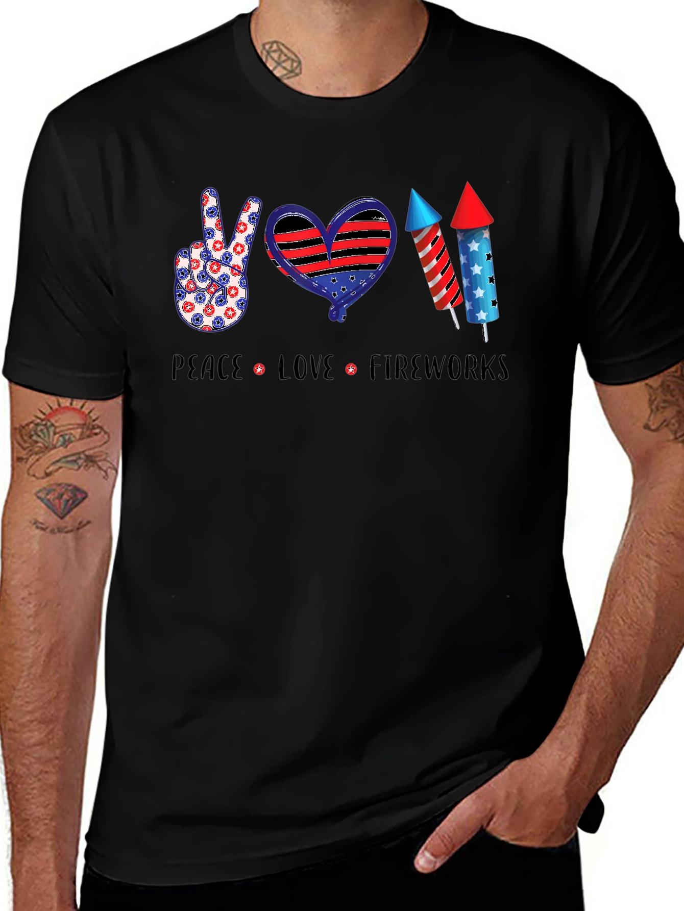 Patriotic Peace Love Fireworks T-Shirt