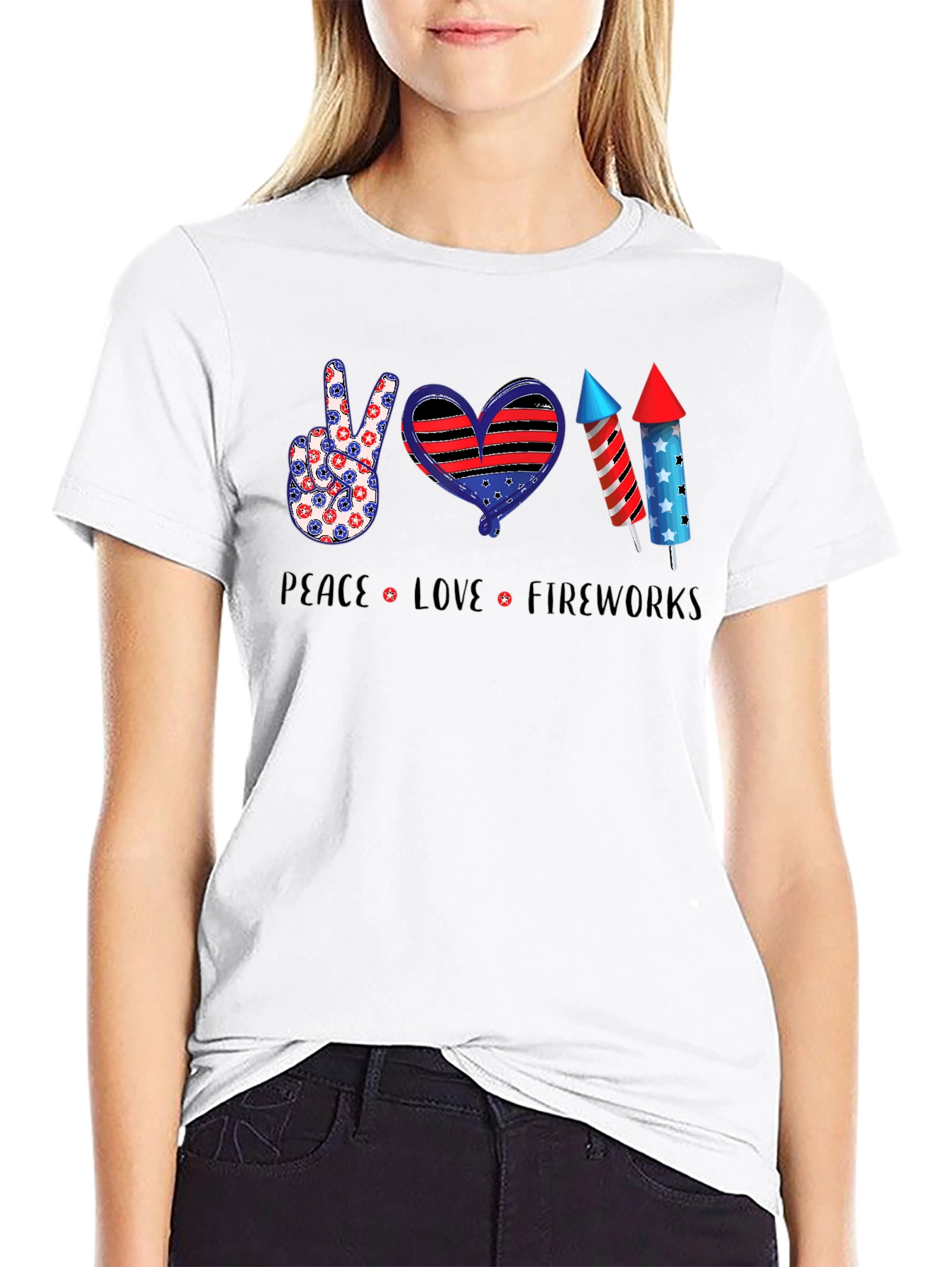 Patriotic Peace Love Fireworks T-Shirt