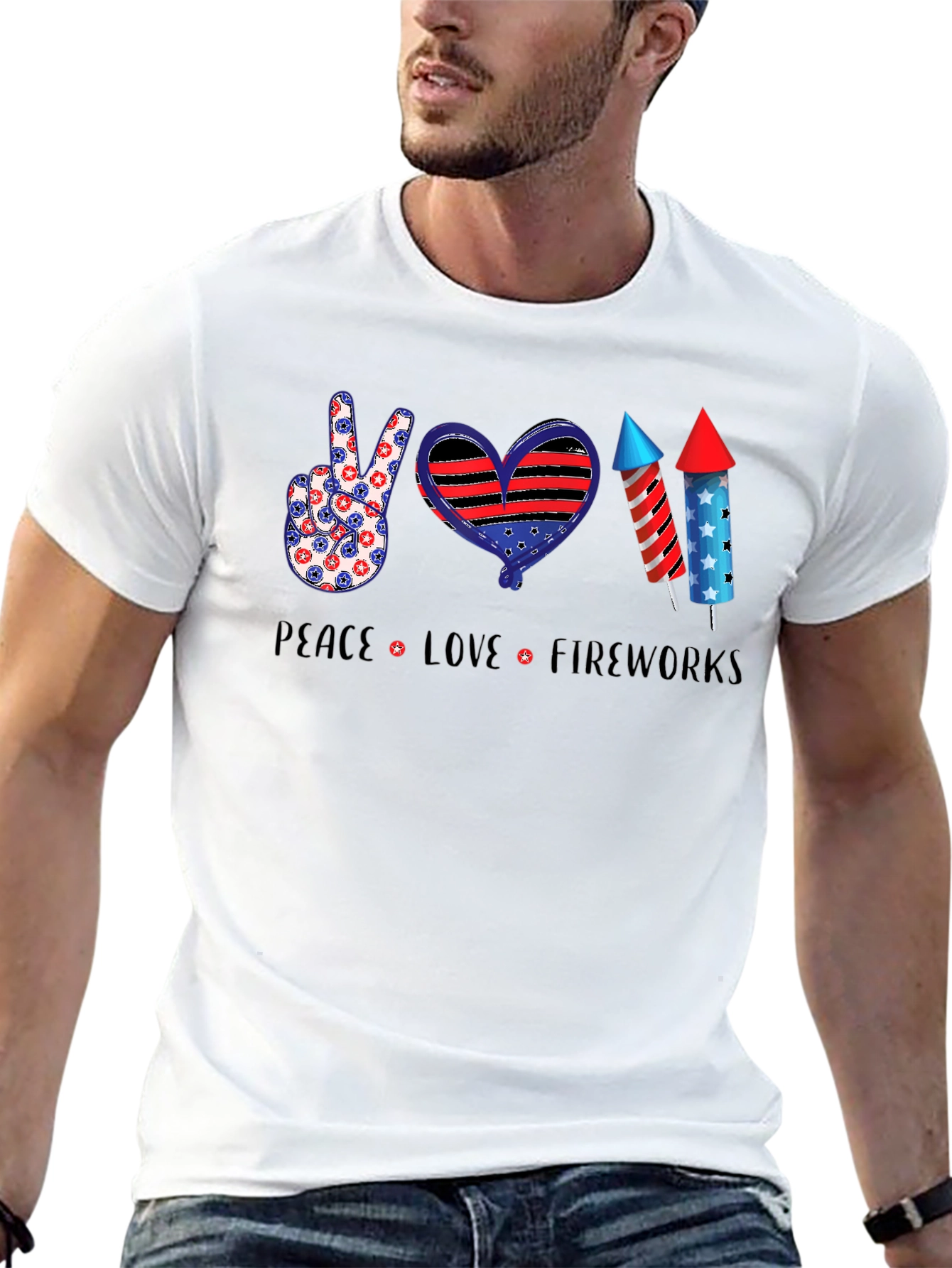 Patriotic Peace Love Fireworks T-Shirt