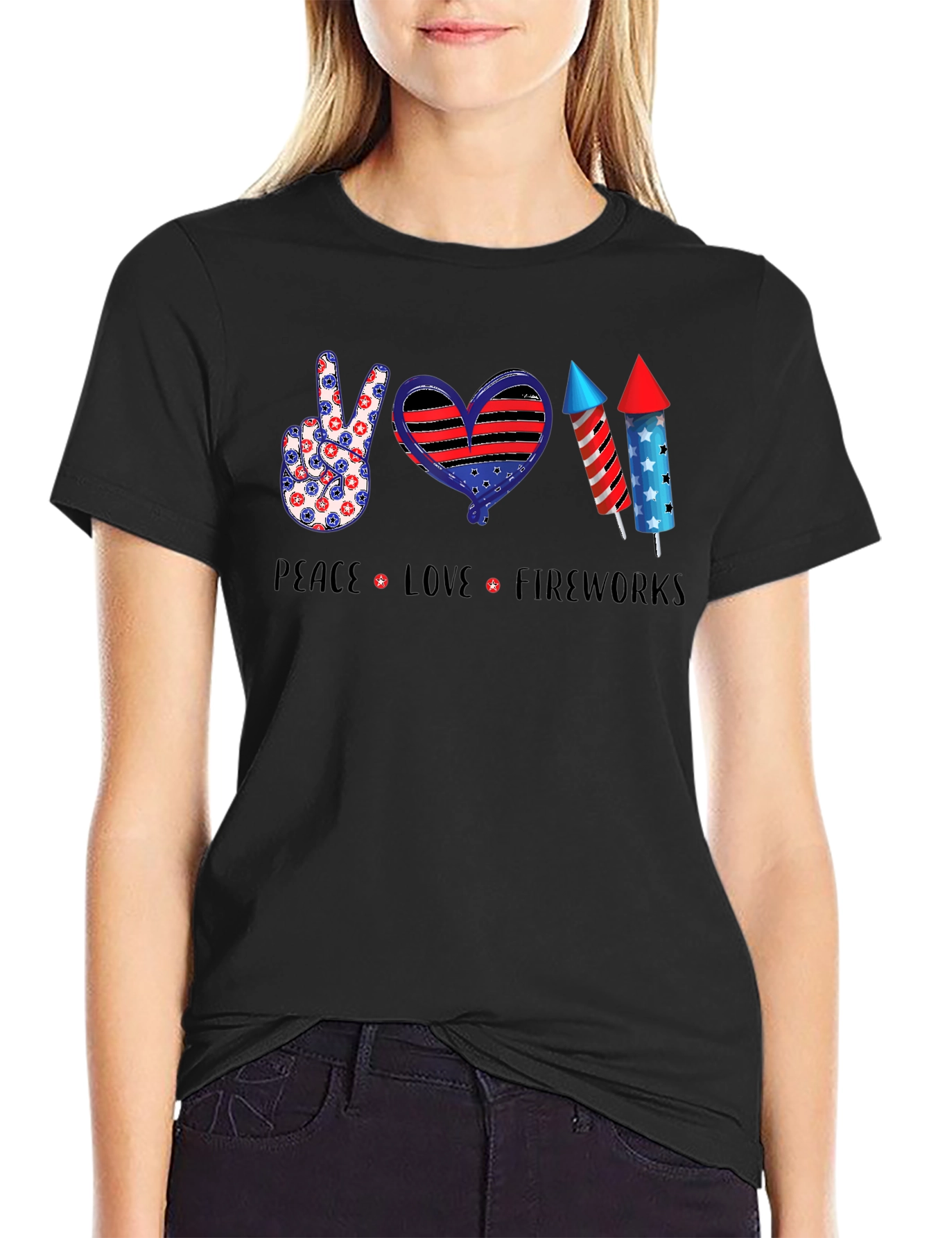 Patriotic Peace Love Fireworks T-Shirt