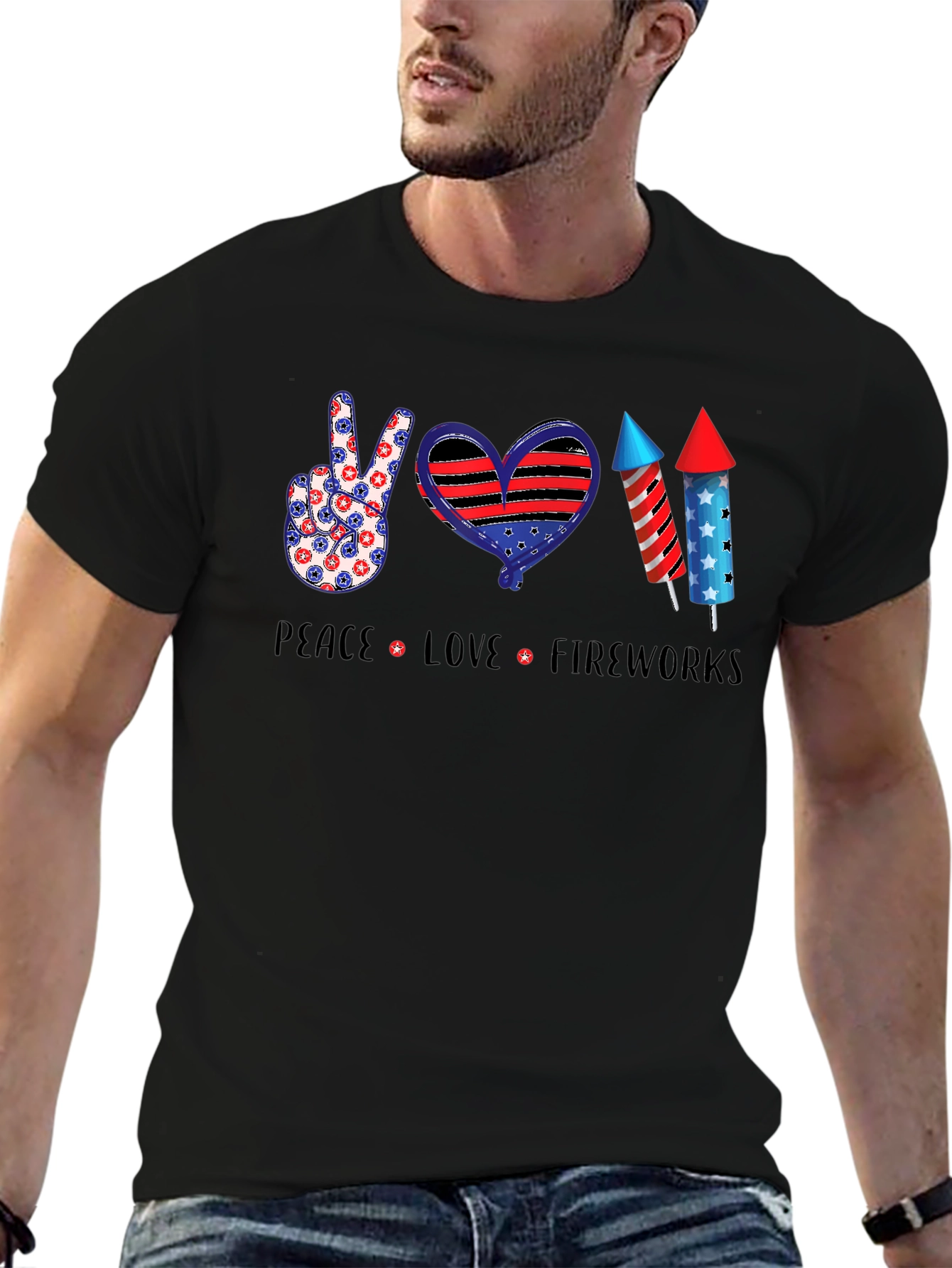Patriotic Peace Love Fireworks T-Shirt