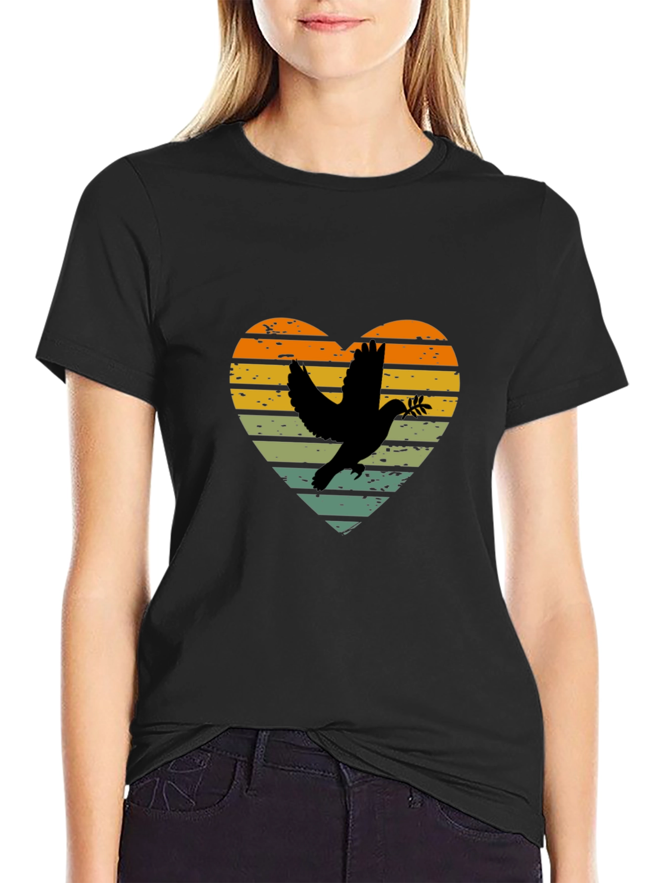 Dove Heart Graphic T-Shirt - Peace & Love Design