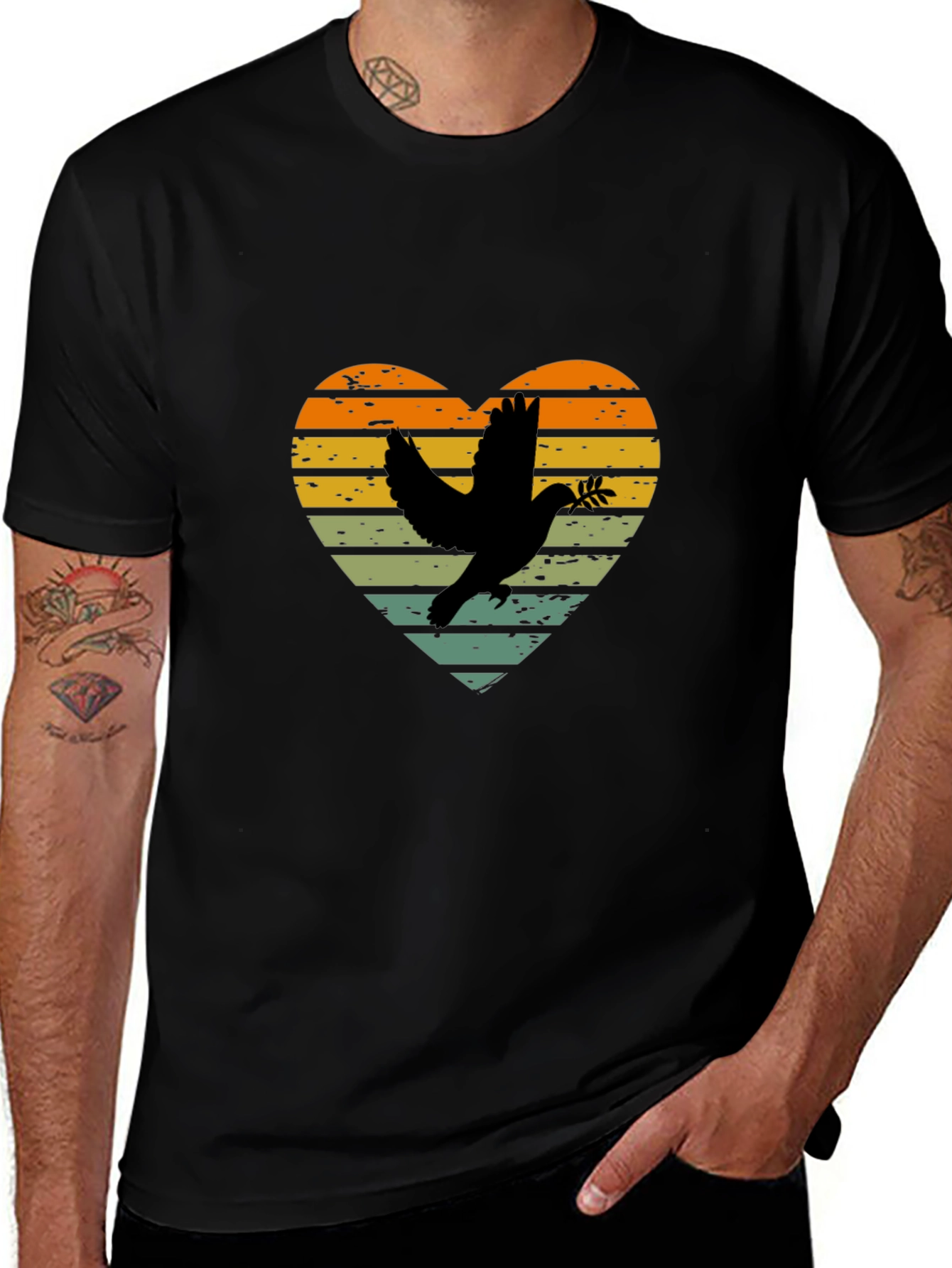 Dove Heart Graphic T-Shirt - Peace & Love Design