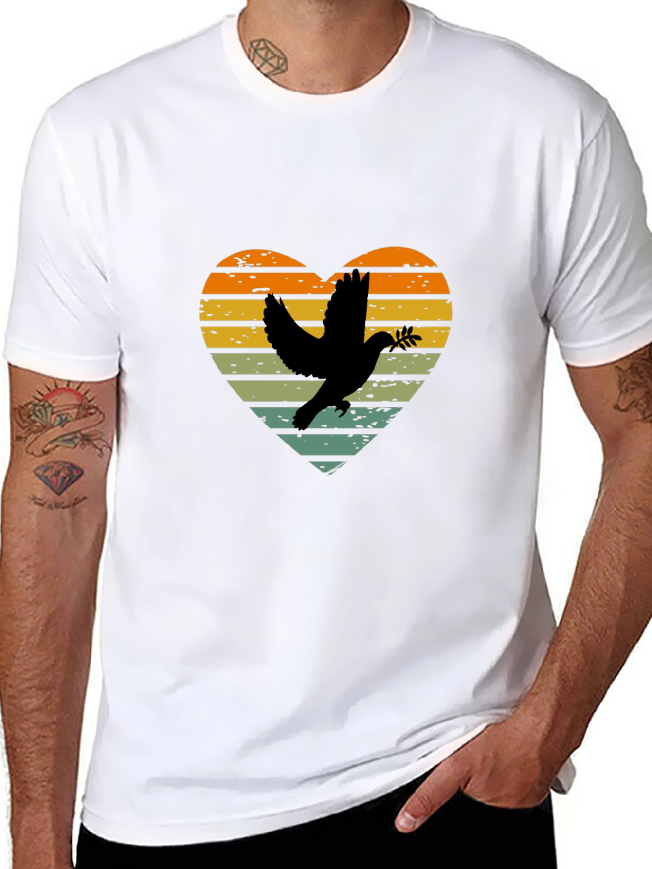 Dove Heart Graphic T-Shirt - Peace & Love Design