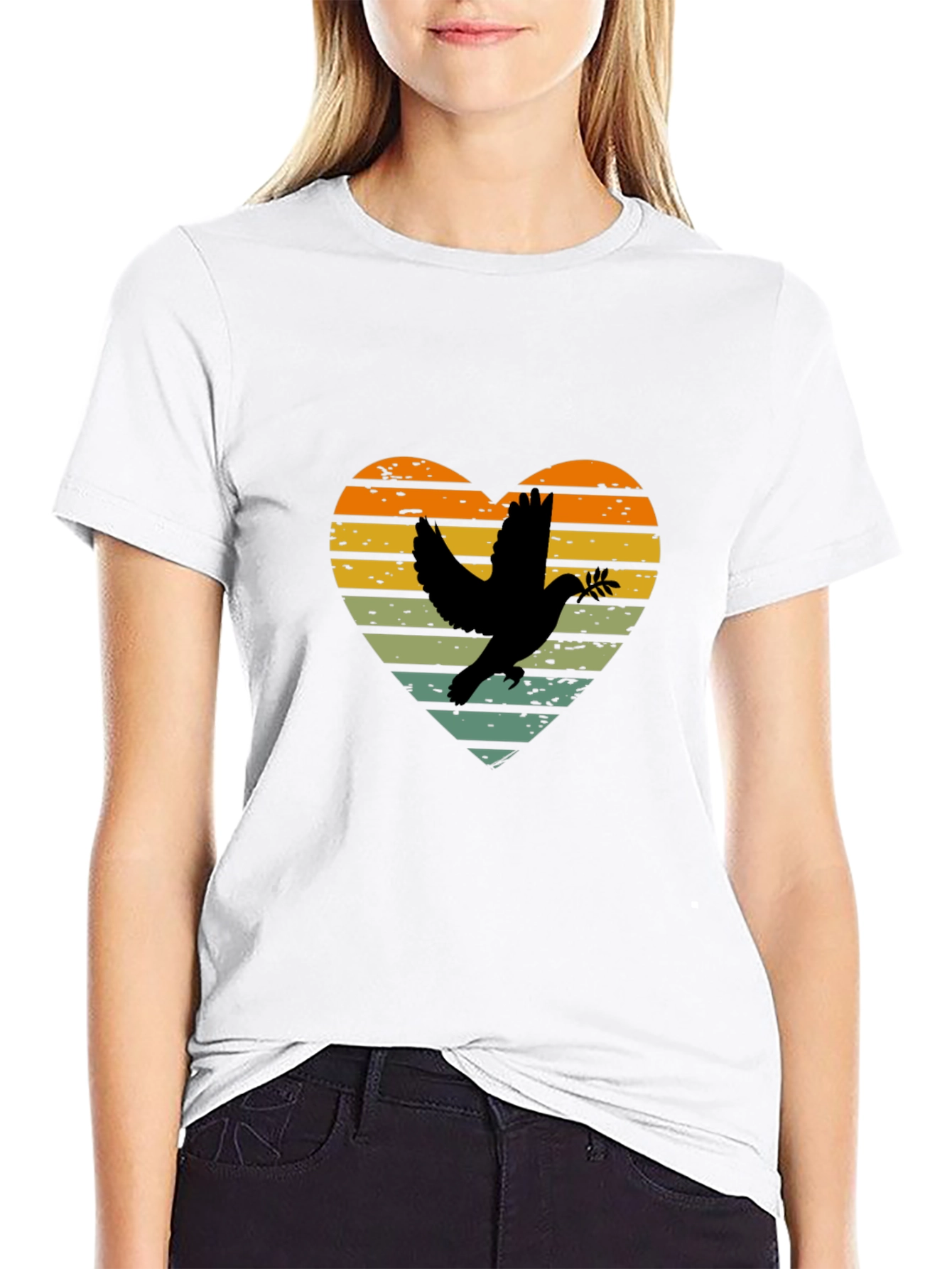 Dove Heart Graphic T-Shirt - Peace & Love Design