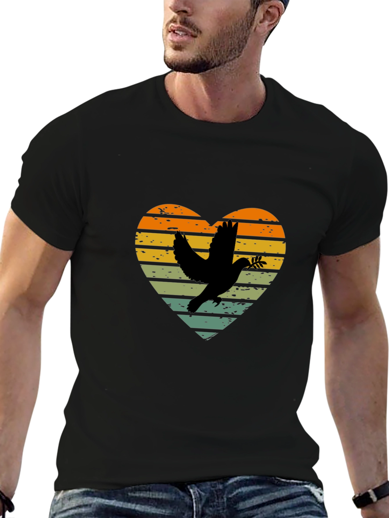 Dove Heart Graphic T-Shirt - Peace & Love Design