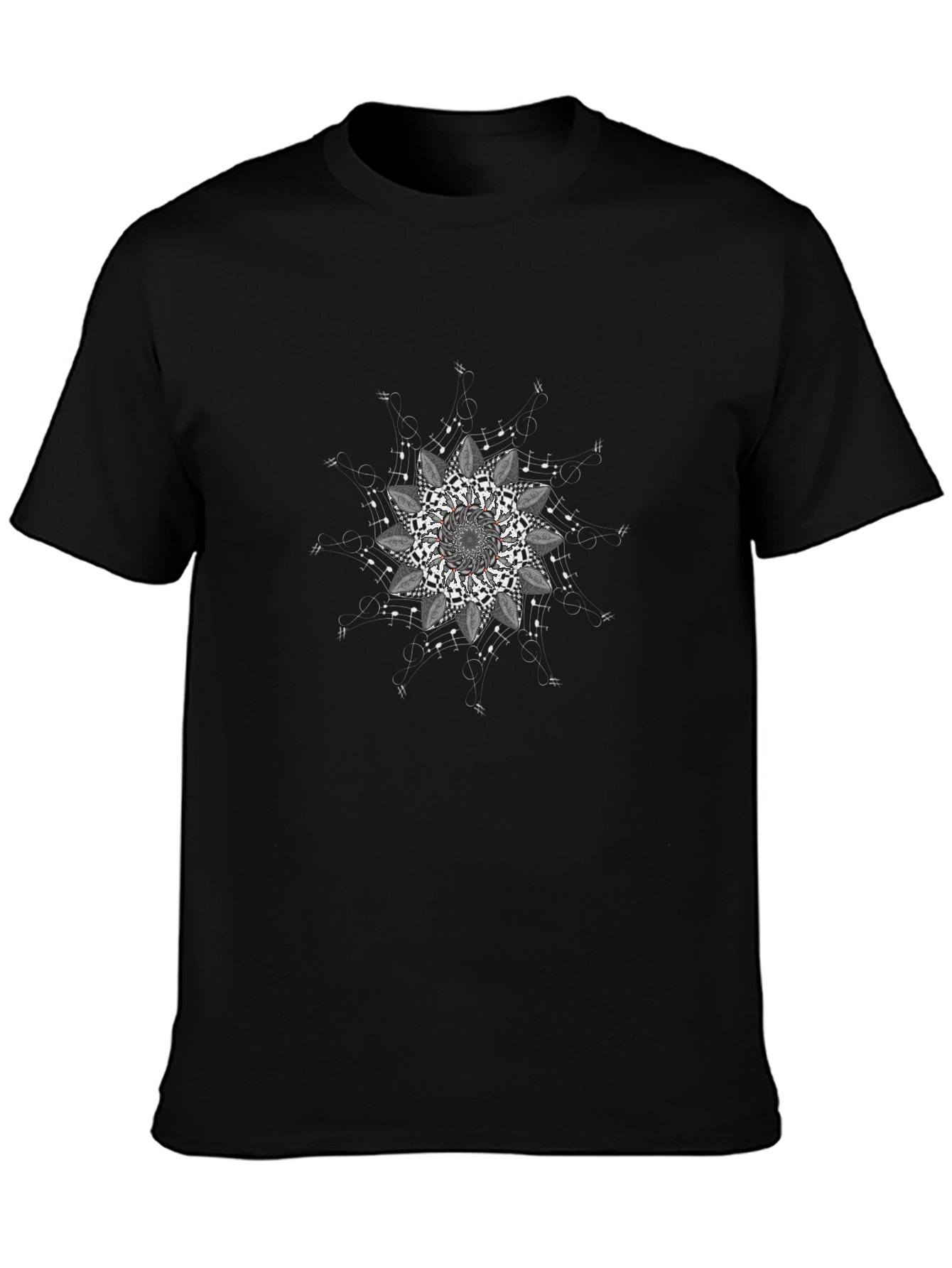 Black Tee with Mandala Music Notes Design