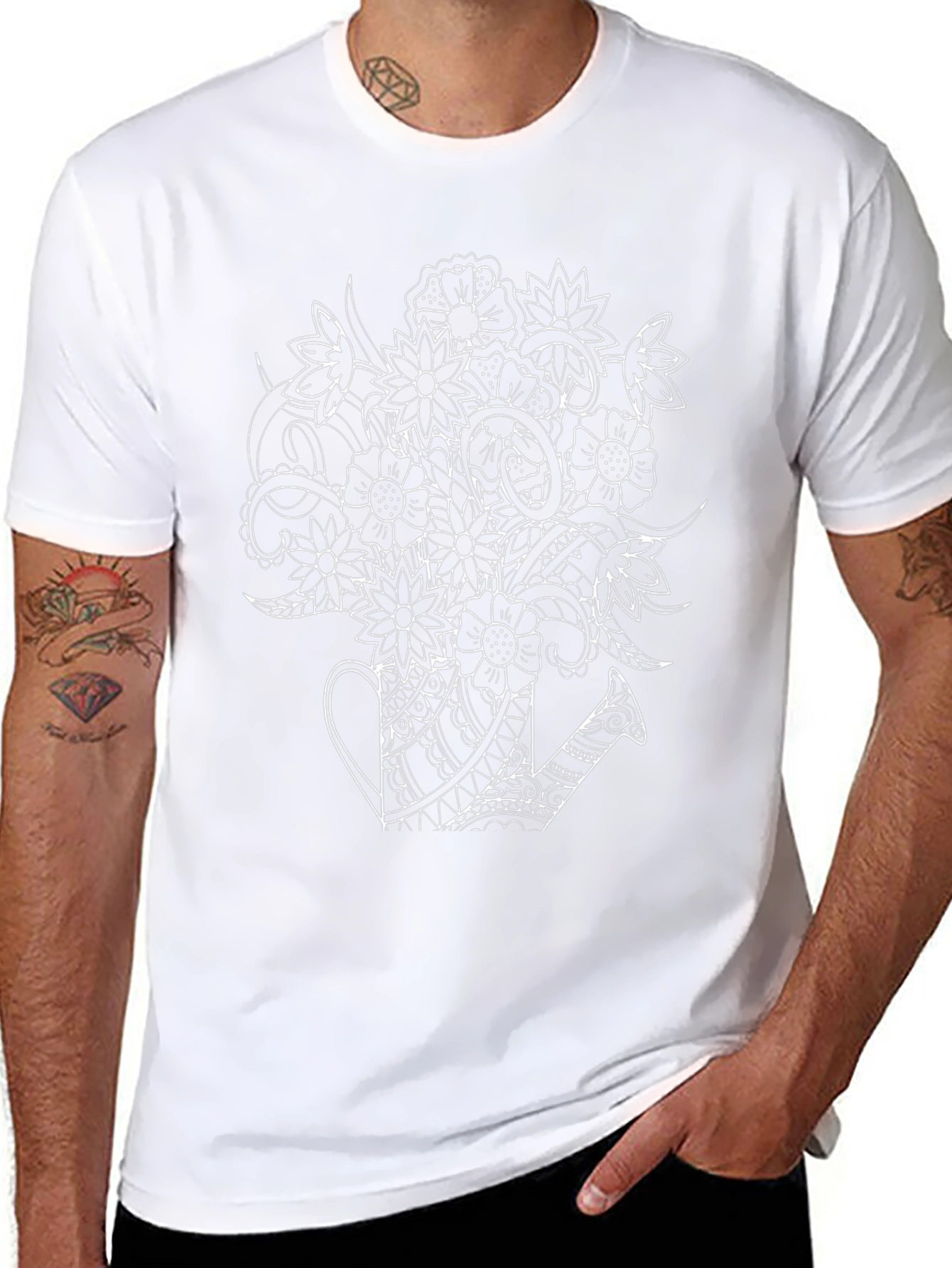 Floral Watering Can Graphic T-Shirt - Black