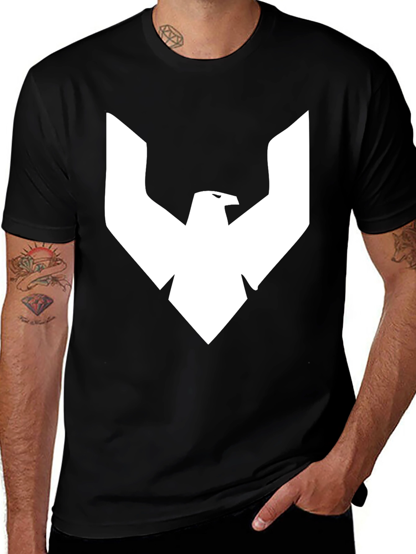Black T-Shirt with White Eagle Logo