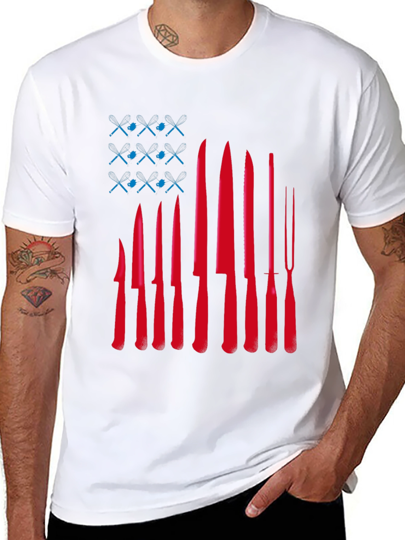 Chef Knife Flag T-Shirt - Culinary Pride