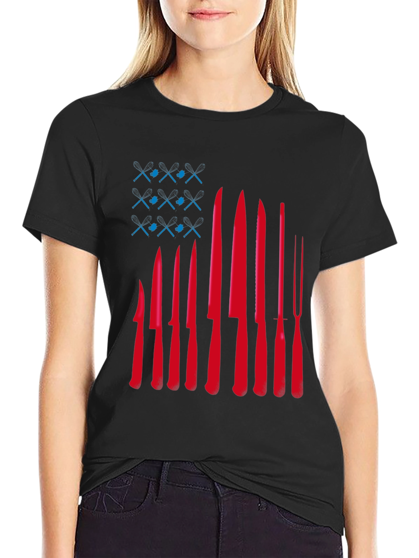 Chef Knife Flag T-Shirt - Culinary Pride