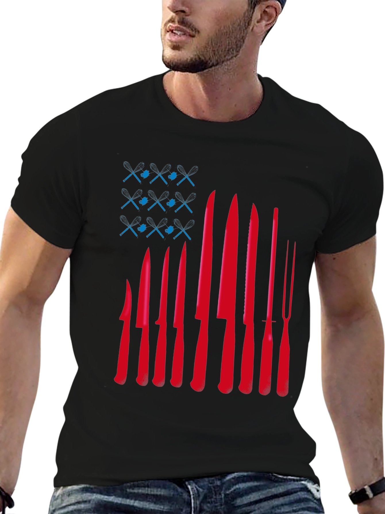 Chef Knife Flag T-Shirt - Culinary Pride