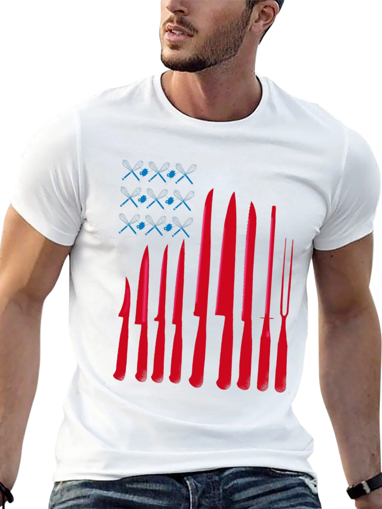Chef Knife Flag T-Shirt - Culinary Pride