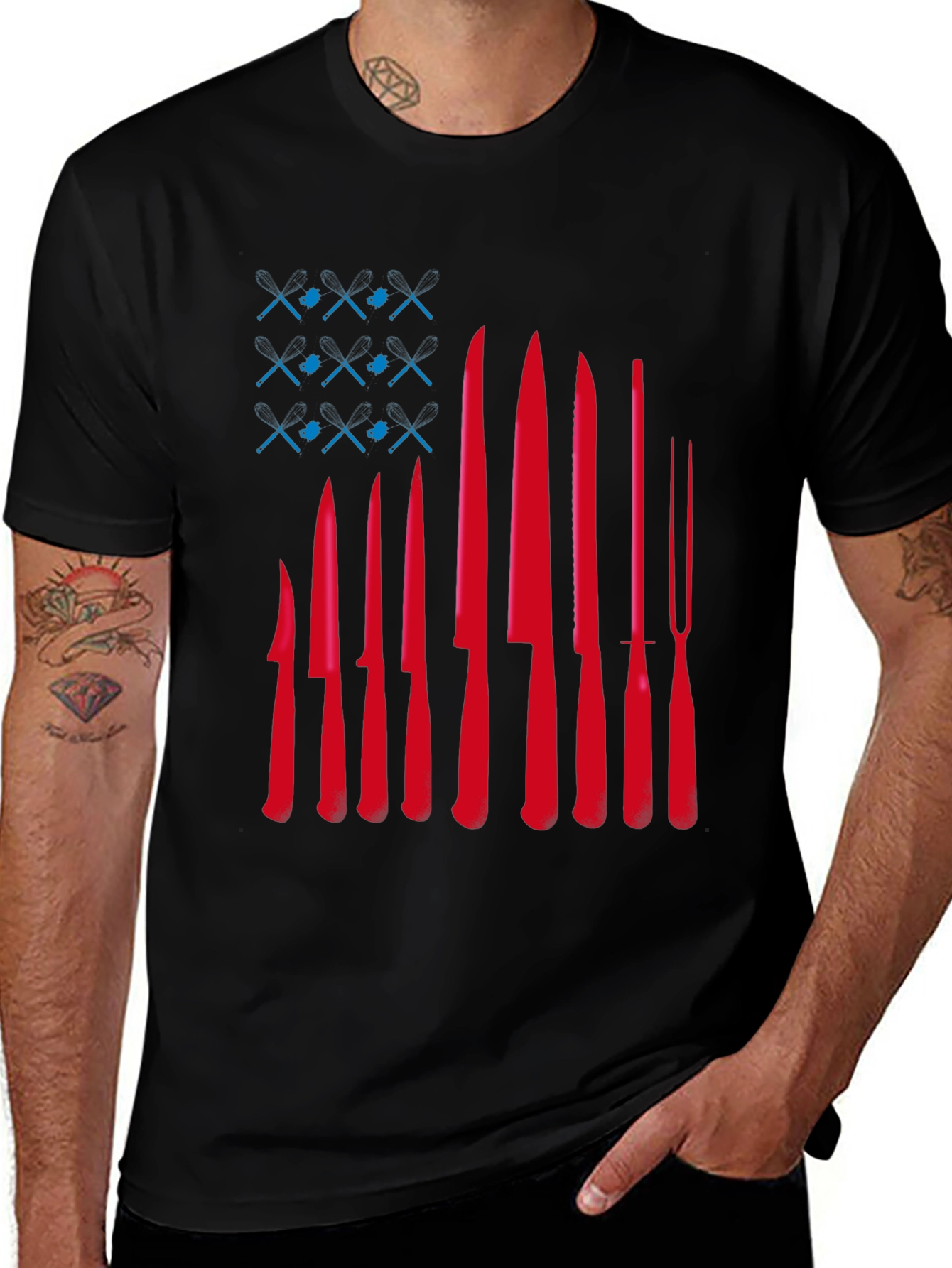 Chef Knife Flag T-Shirt - Culinary Pride