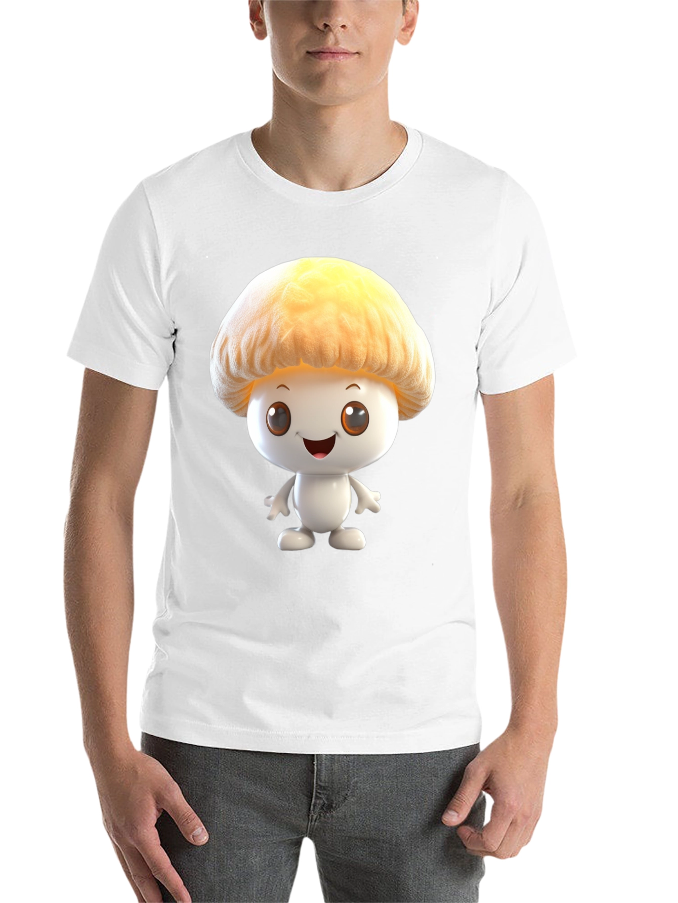 Mushroom Cartoon Graphic Tee - Black Cotton Blend Shirt