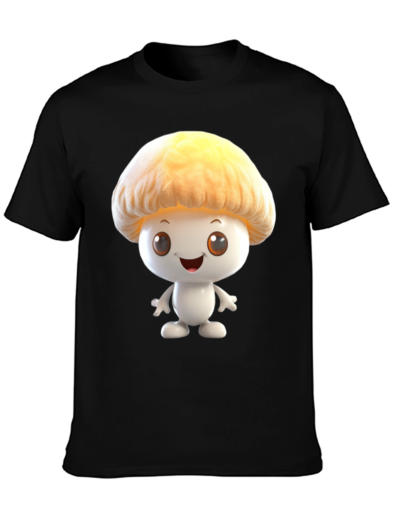 Mushroom Cartoon Graphic Tee - Black Cotton Blend Shirt