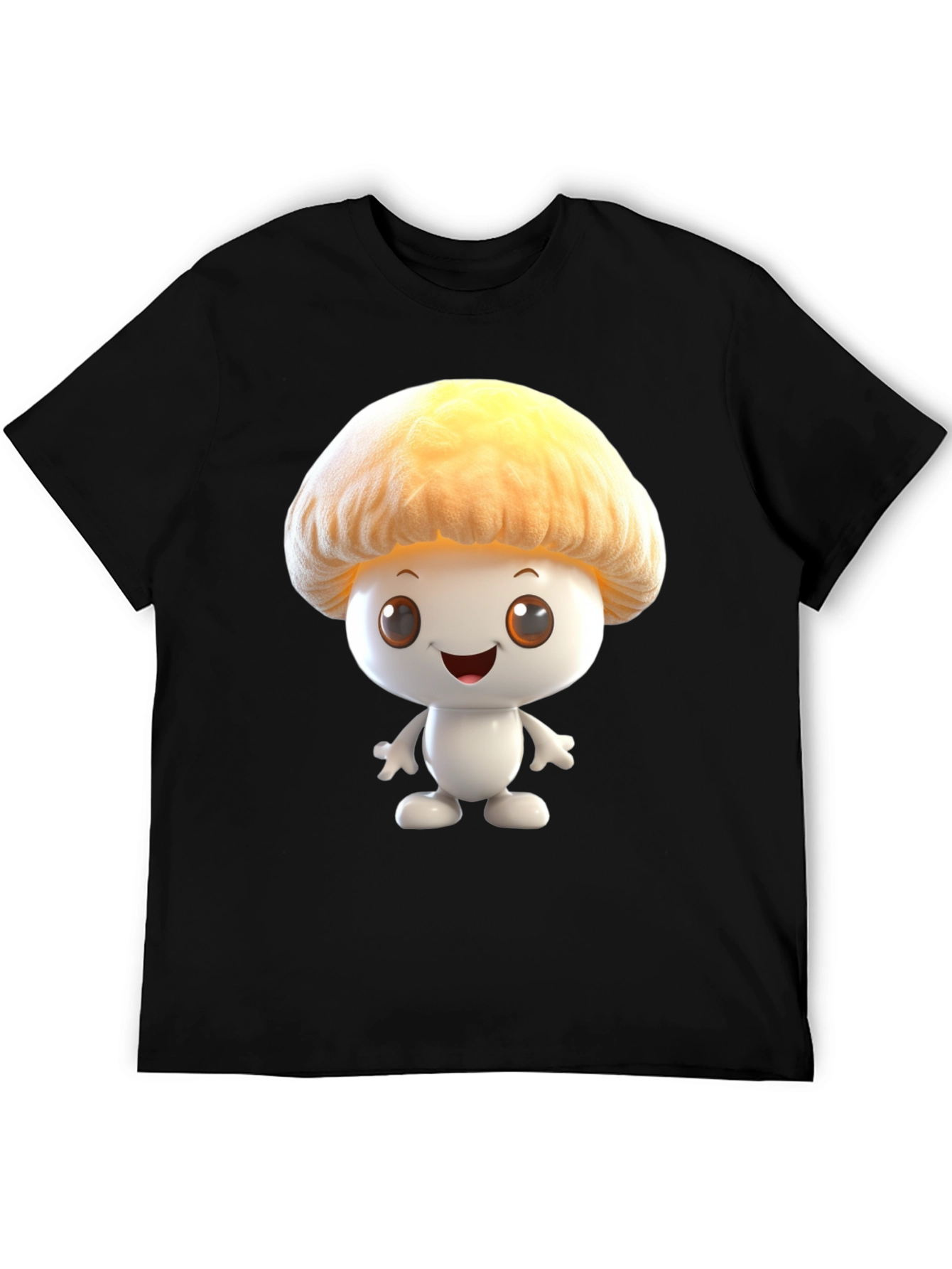 Mushroom Cartoon Graphic Tee - Black Cotton Blend Shirt