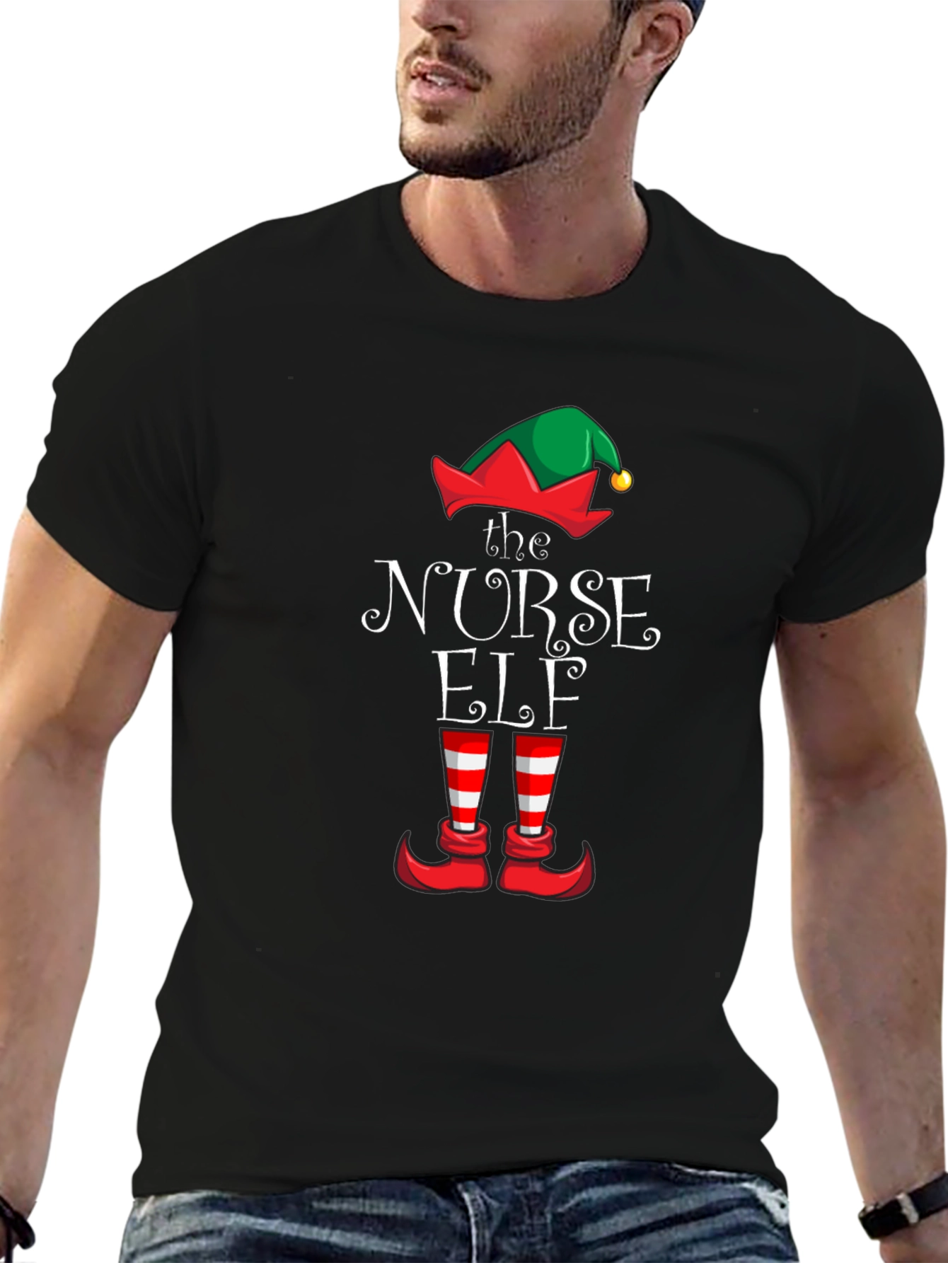 Nurse Elf Christmas Graphic T-Shirt