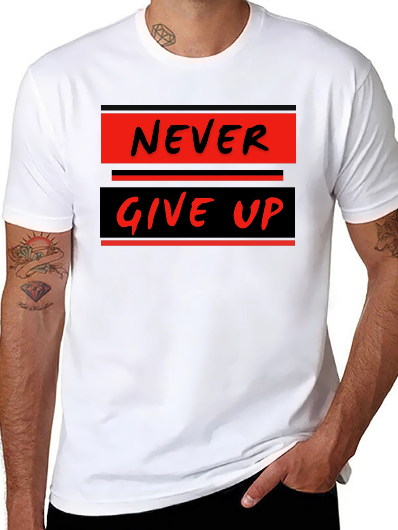 Never Give Up Graphic Tee - Motivational Black T-Shirt