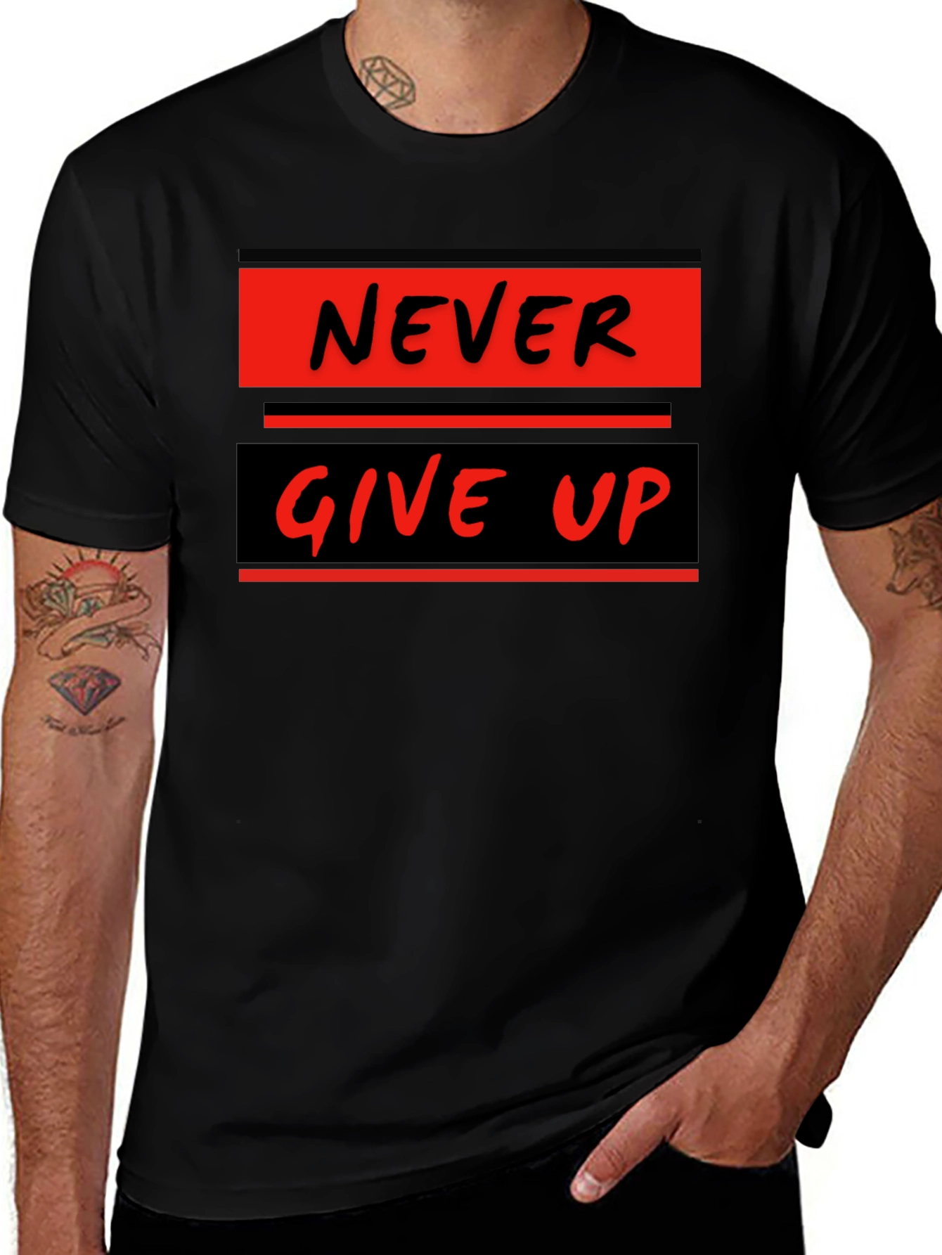 Never Give Up Graphic Tee - Motivational Black T-Shirt