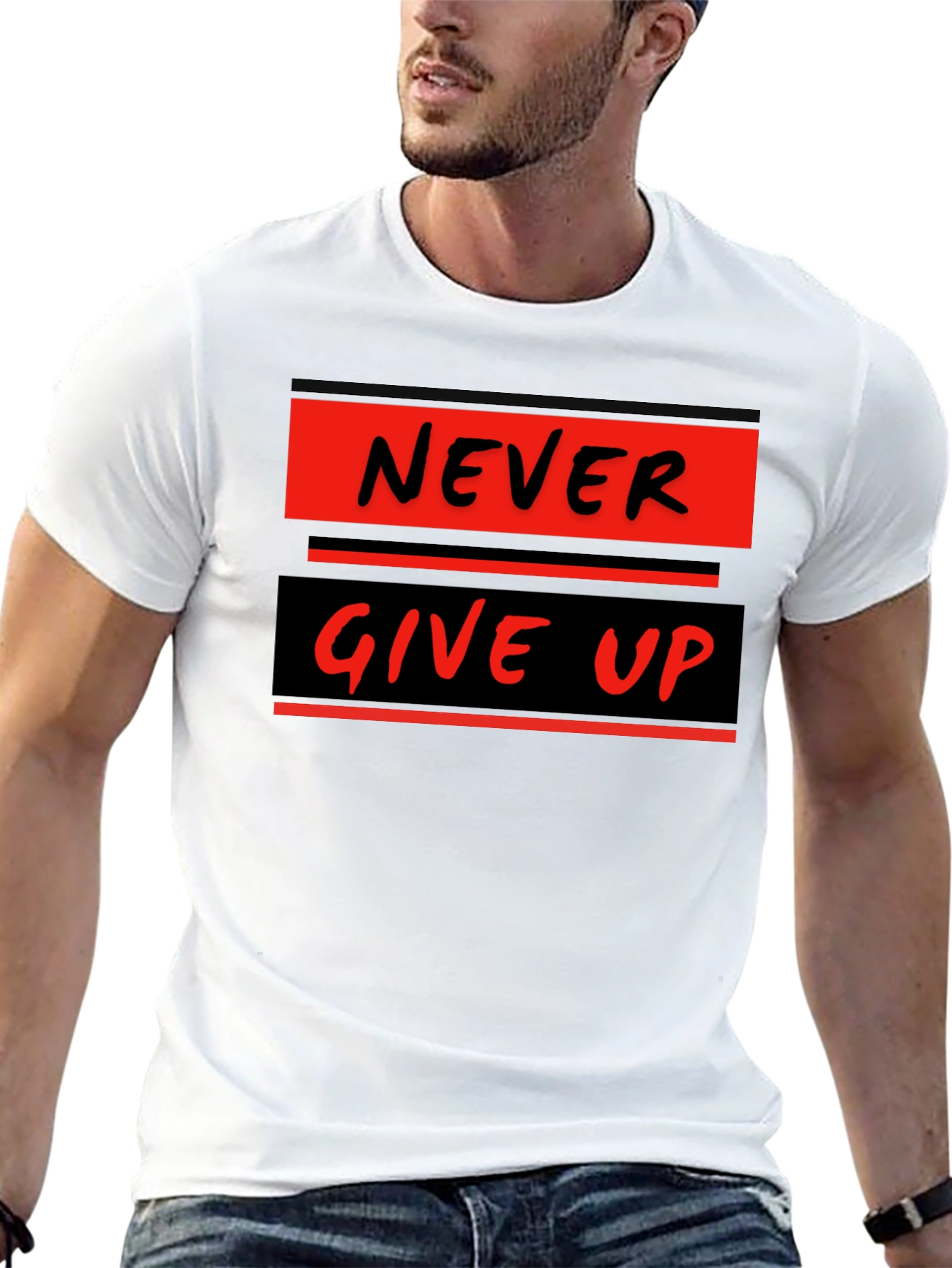 Never Give Up Graphic Tee - Motivational Black T-Shirt