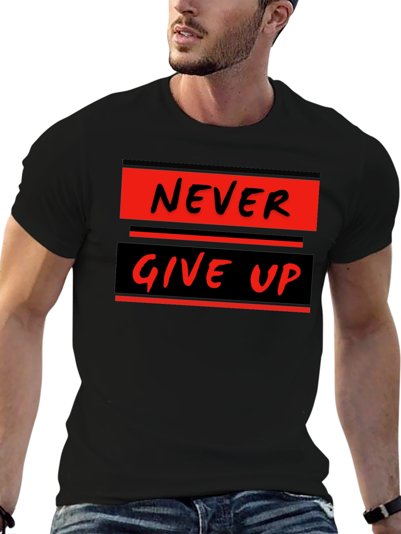 Never Give Up Graphic Tee - Motivational Black T-Shirt