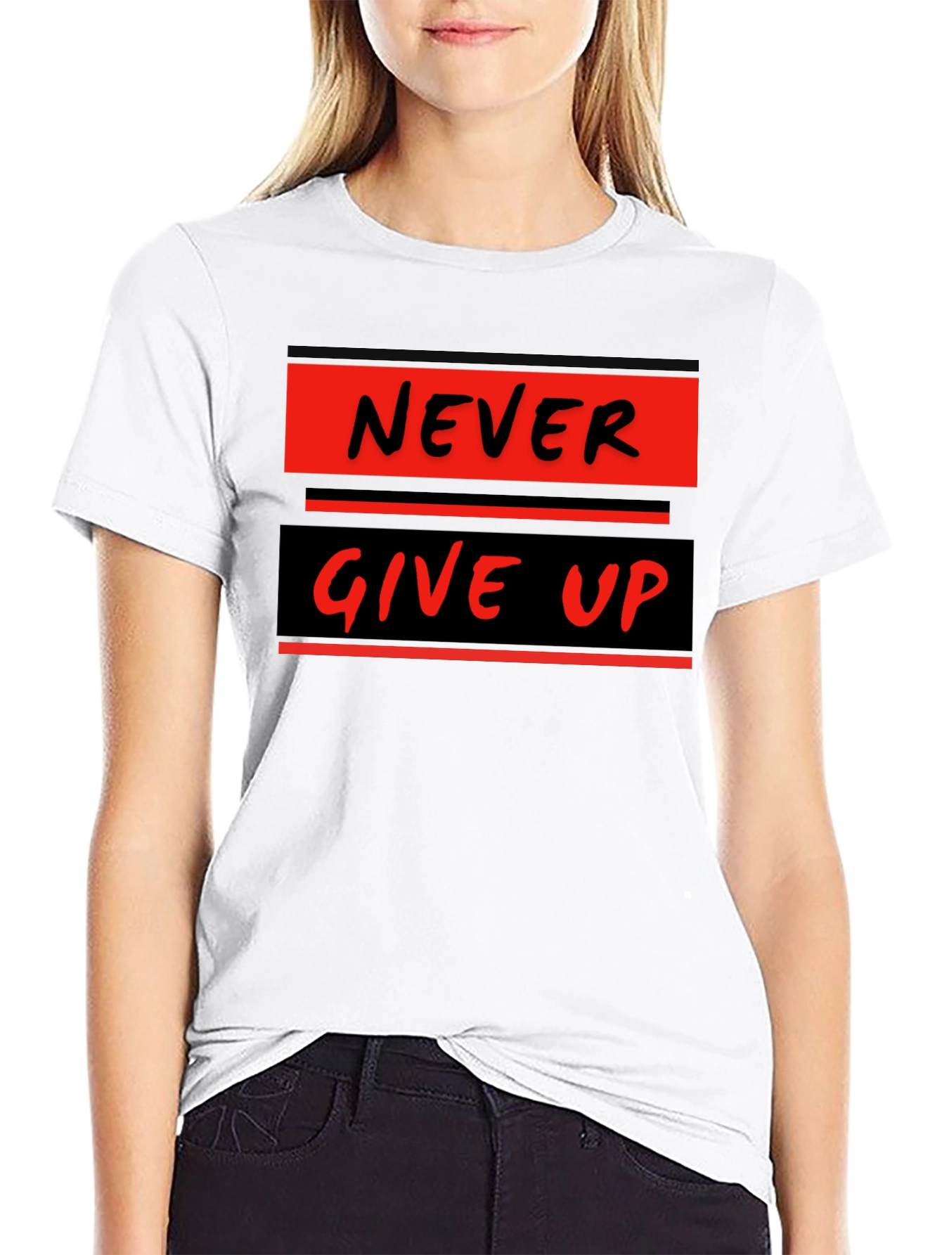 Never Give Up Graphic Tee - Motivational Black T-Shirt