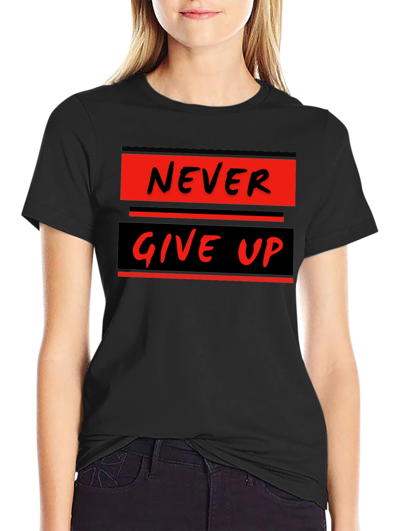 Never Give Up Graphic Tee - Motivational Black T-Shirt