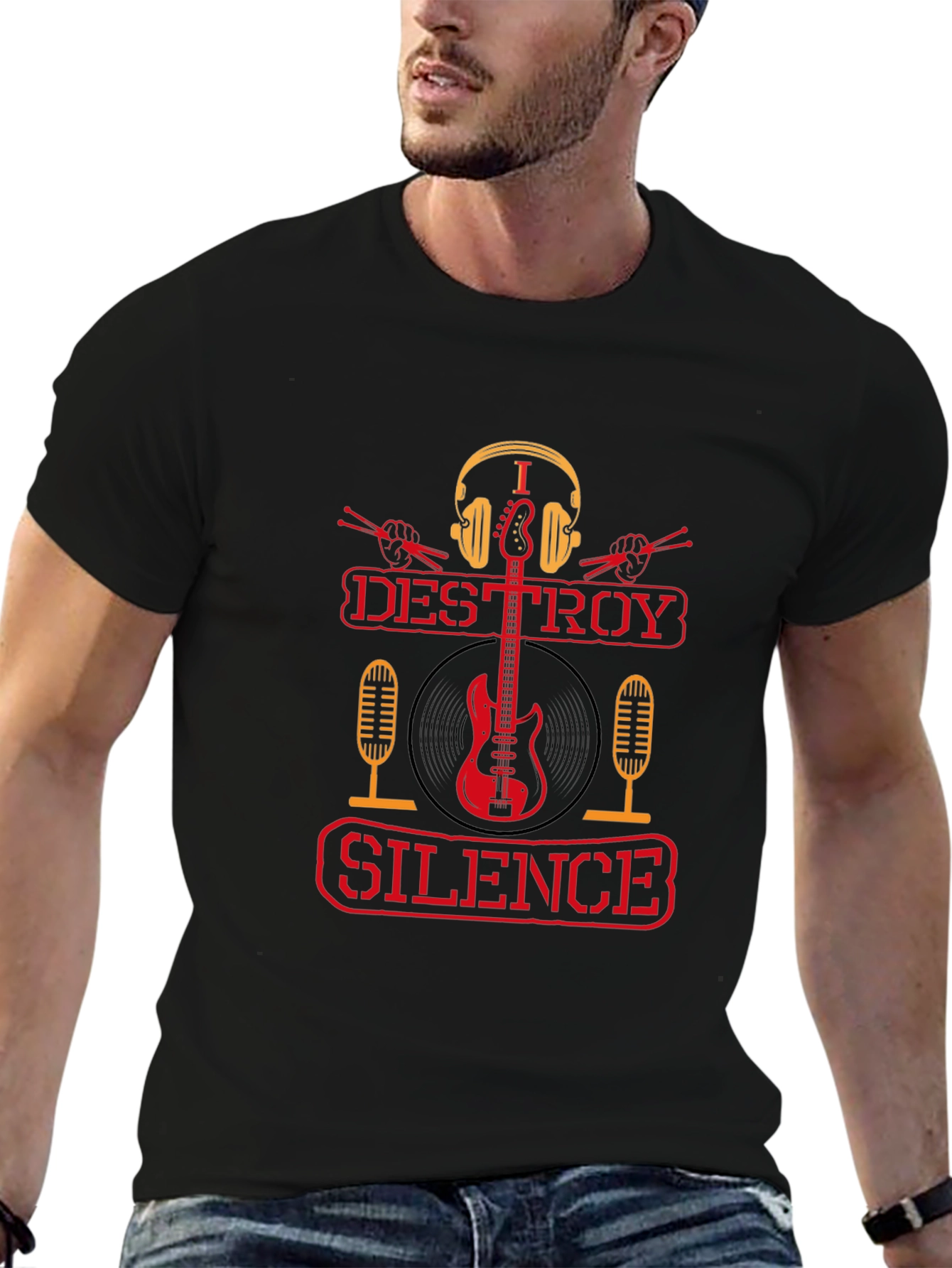 I Destroy Silence Black Graphic T-Shirt