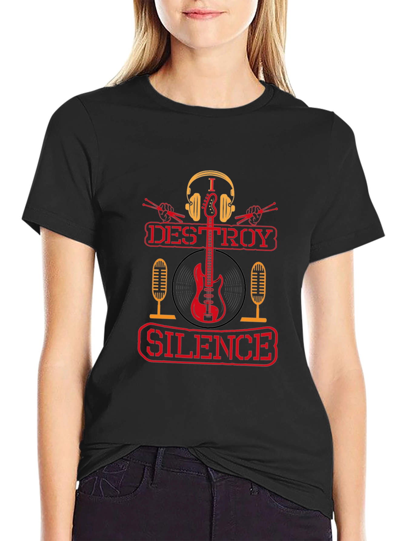 I Destroy Silence Black Graphic T-Shirt