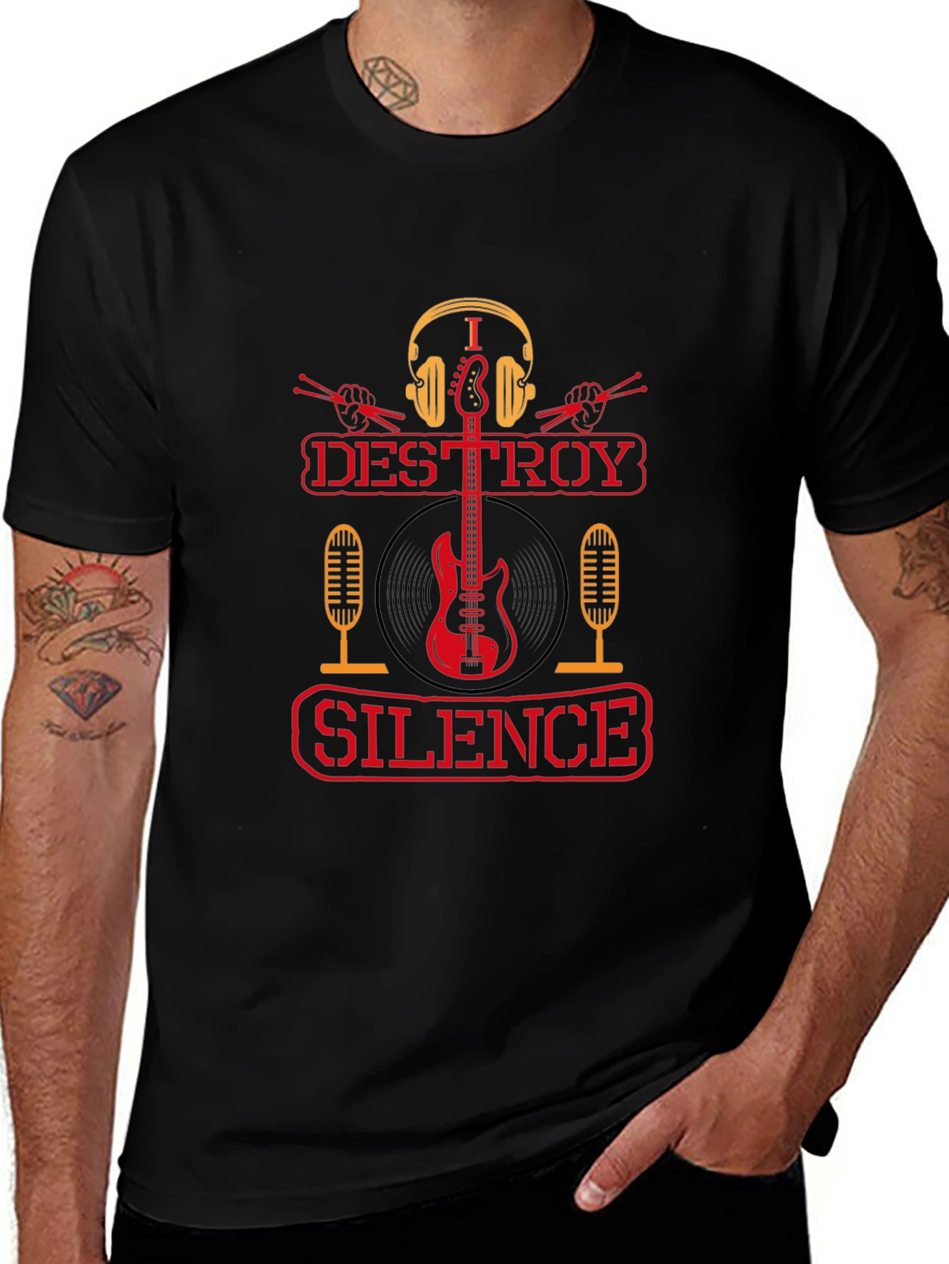 I Destroy Silence Black Graphic T-Shirt
