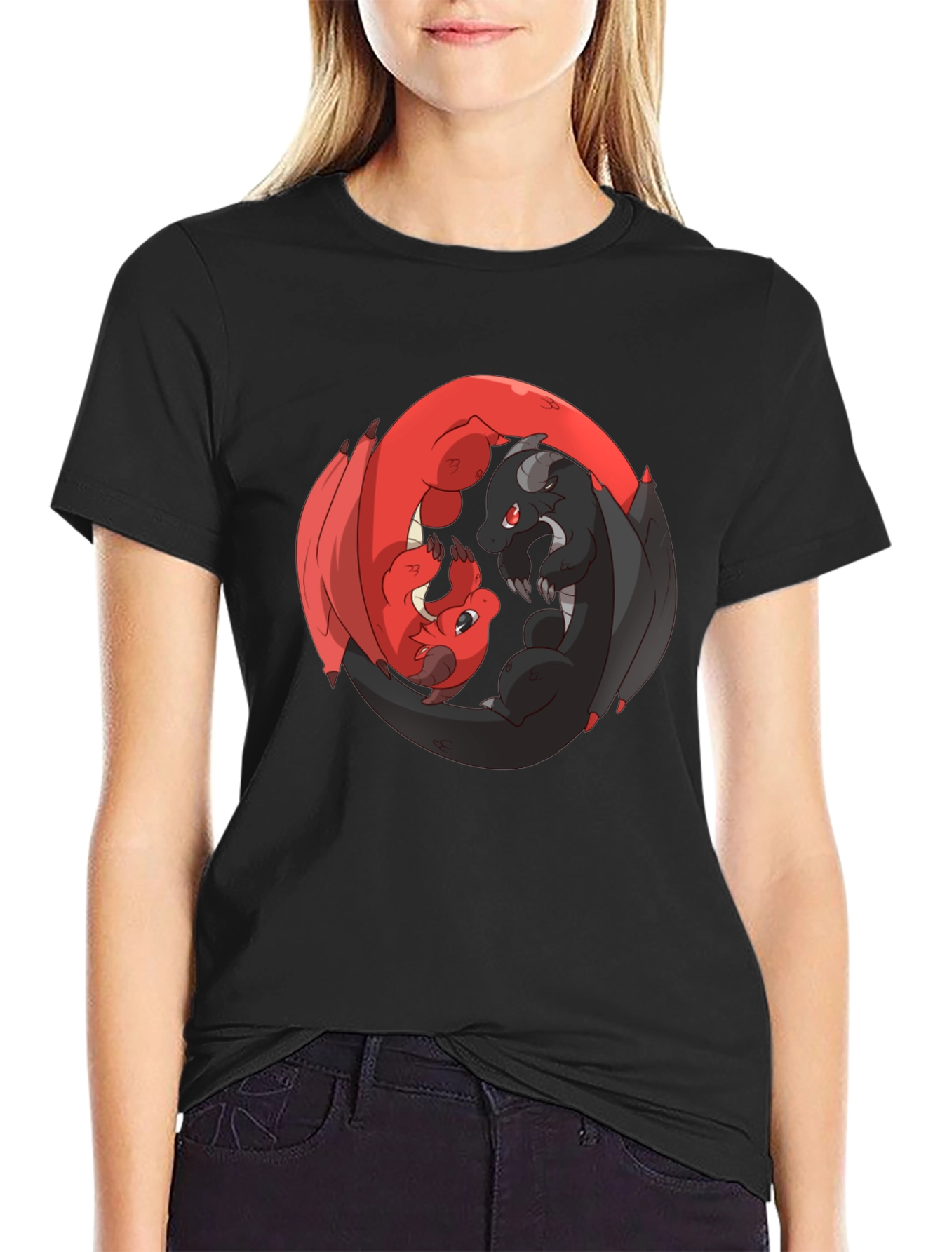 Yin Yang Dragons Black T-Shirt