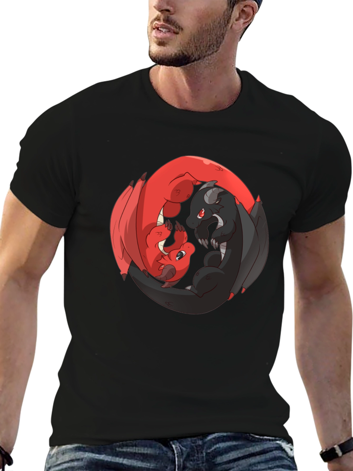 Yin Yang Dragons Black T-Shirt