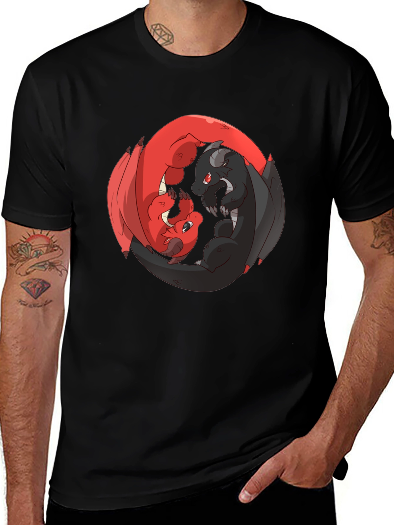 Yin Yang Dragons Black T-Shirt