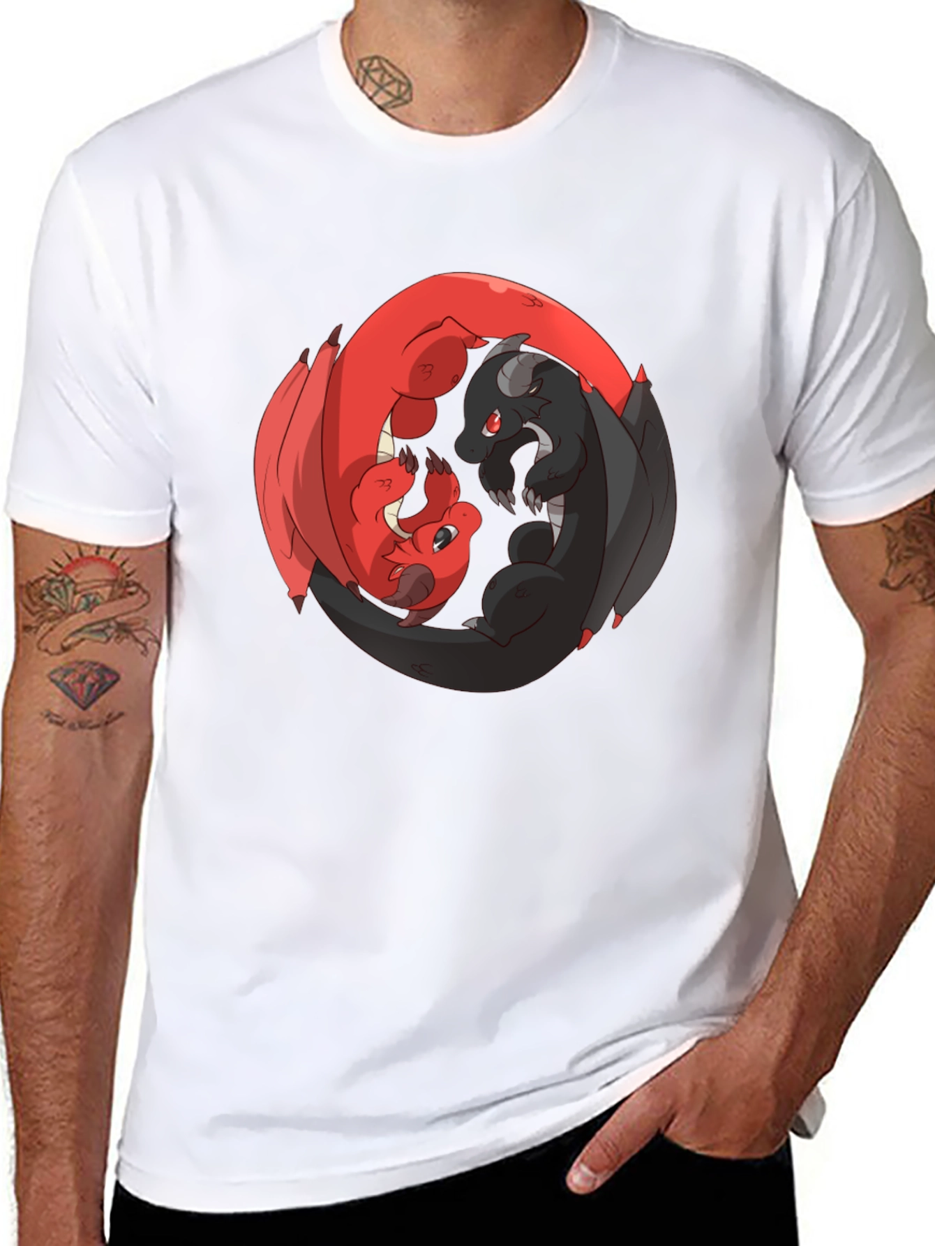 Yin Yang Dragons Black T-Shirt
